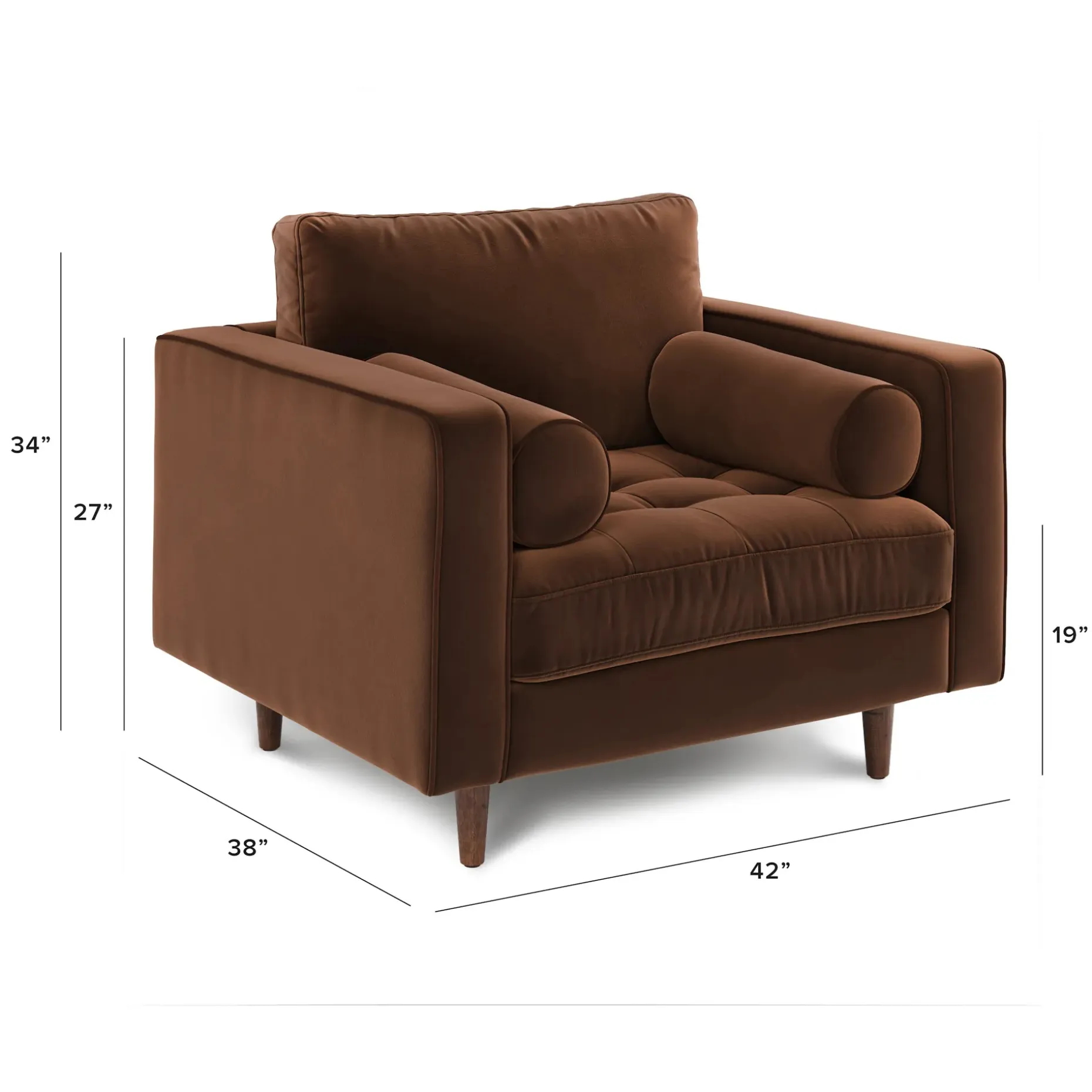 Sven 42" Tufted Velvet Lounge Chair - Plush Pacific Brown