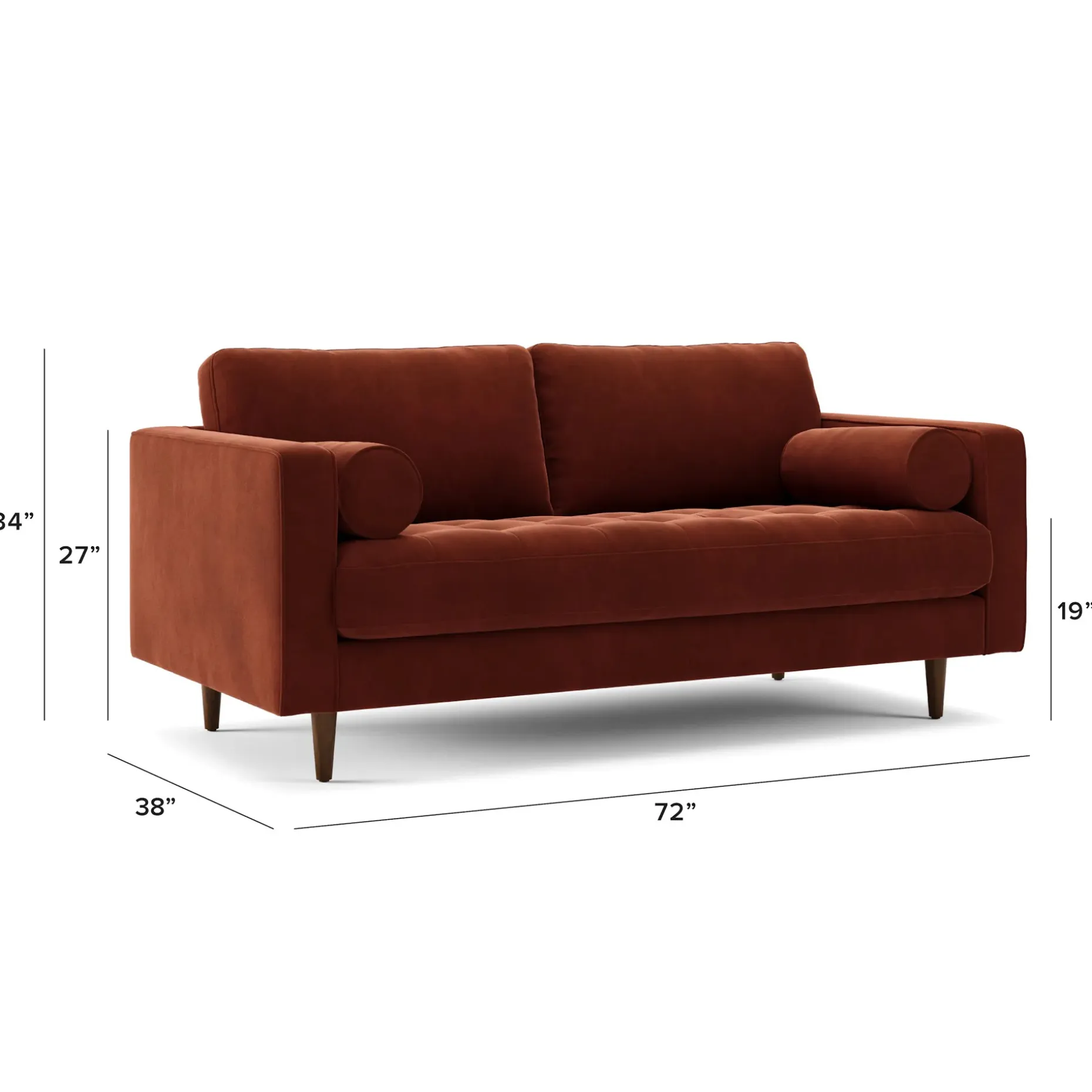 Sven 72" Tufted Velvet Loveseat - Hale Rust