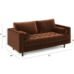 Sven 72" Tufted Velvet Loveseat - Plush Pacific Brown