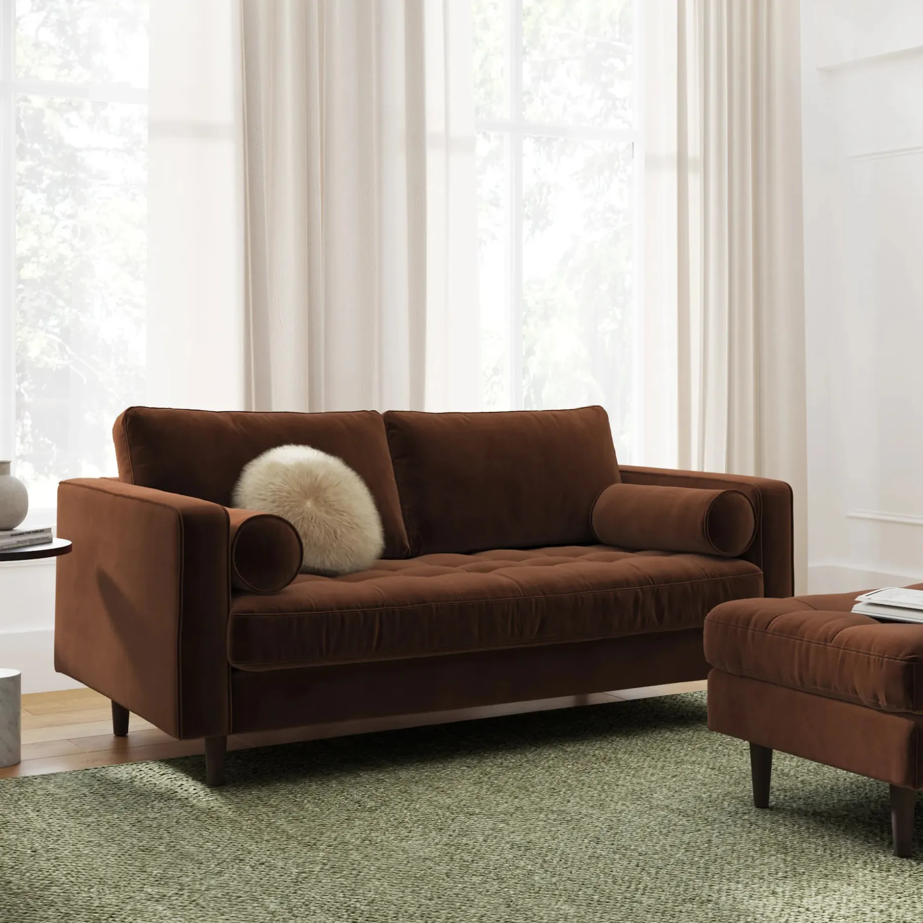 Sven 72" Tufted Velvet Loveseat - Plush Pacific Brown