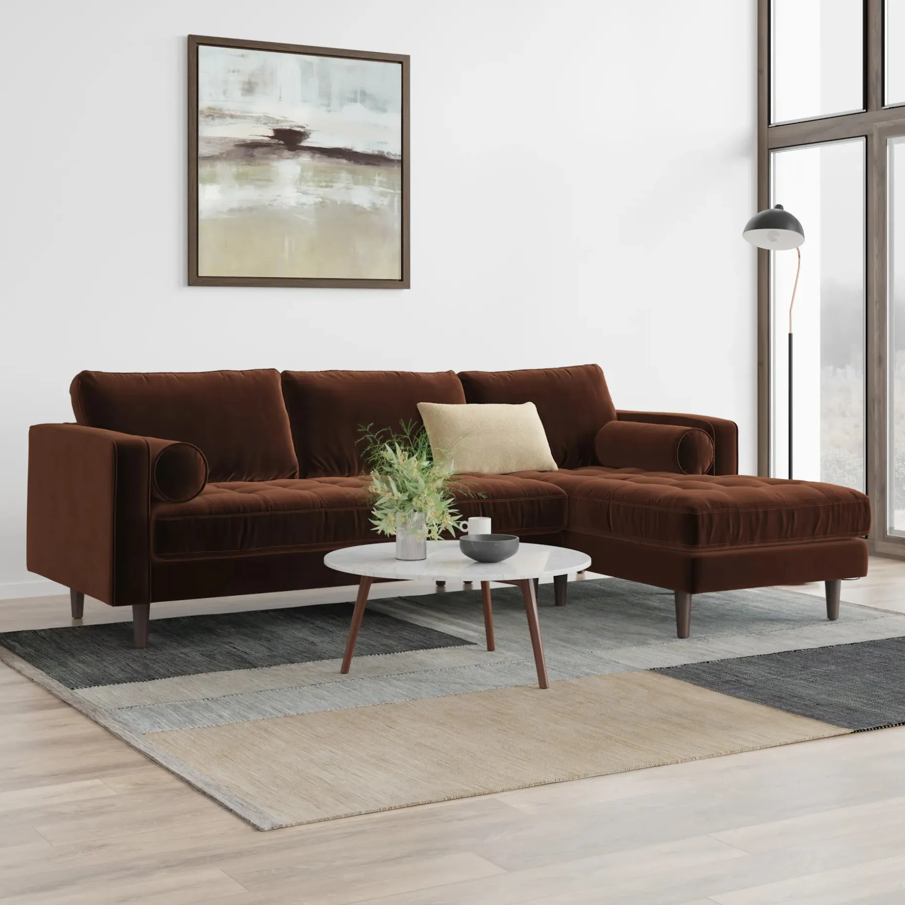 Sven 100" Tufted Velvet Right Sectional - Plush Pacific Brown
