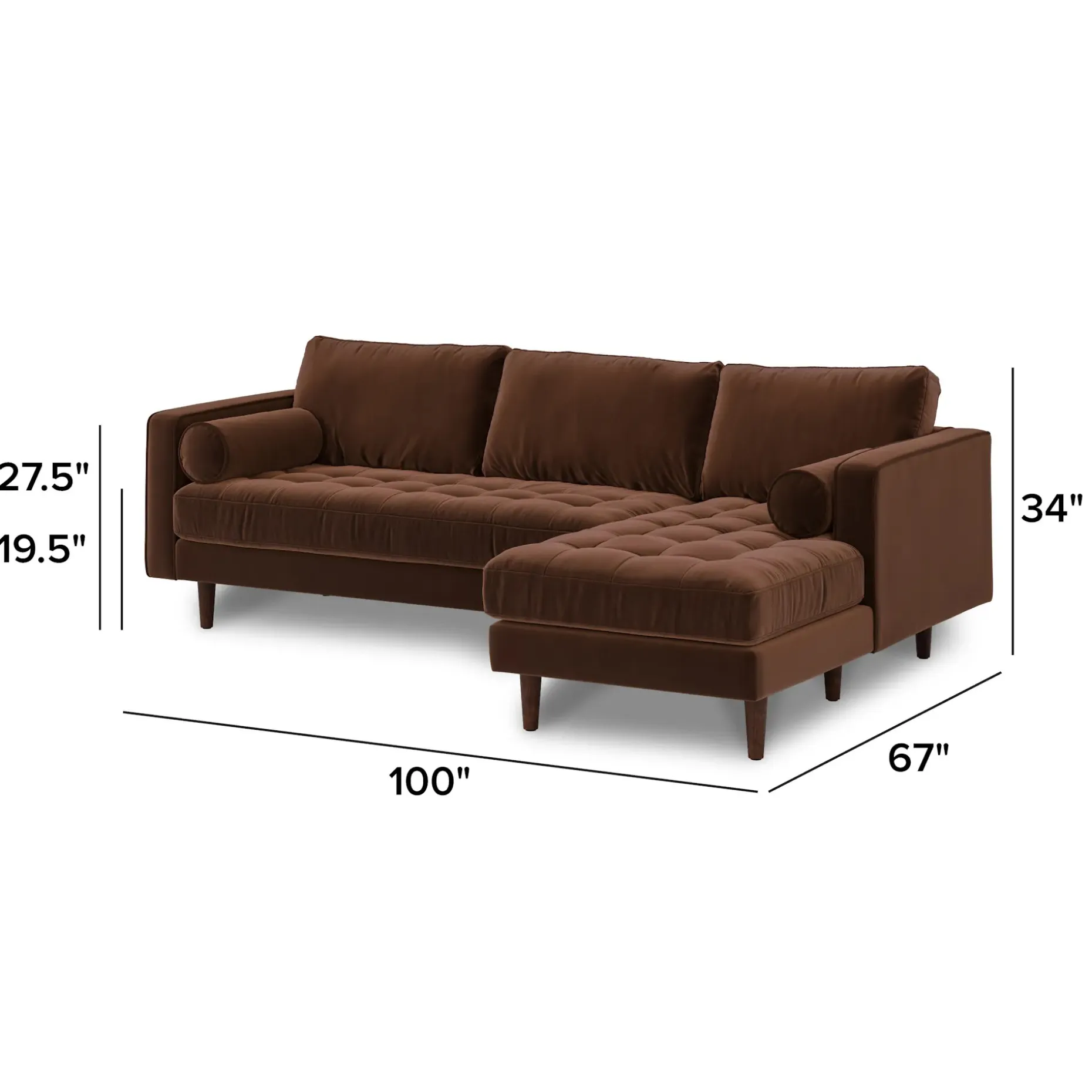 Sven 100" Tufted Velvet Right Sectional - Plush Pacific Brown