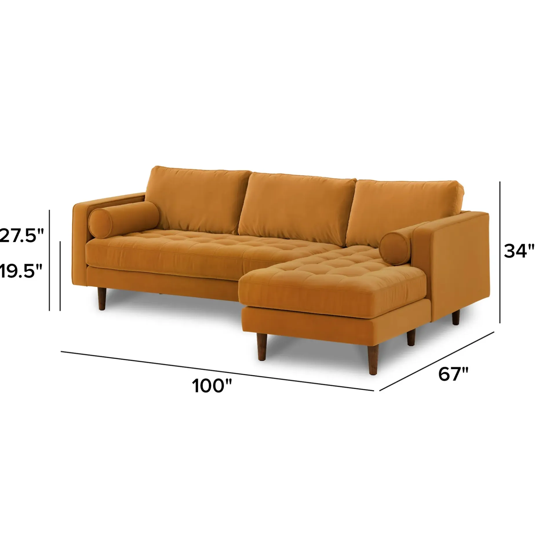 Sven 100" Tufted Velvet Right Sectional - Plush Pacific Ginger