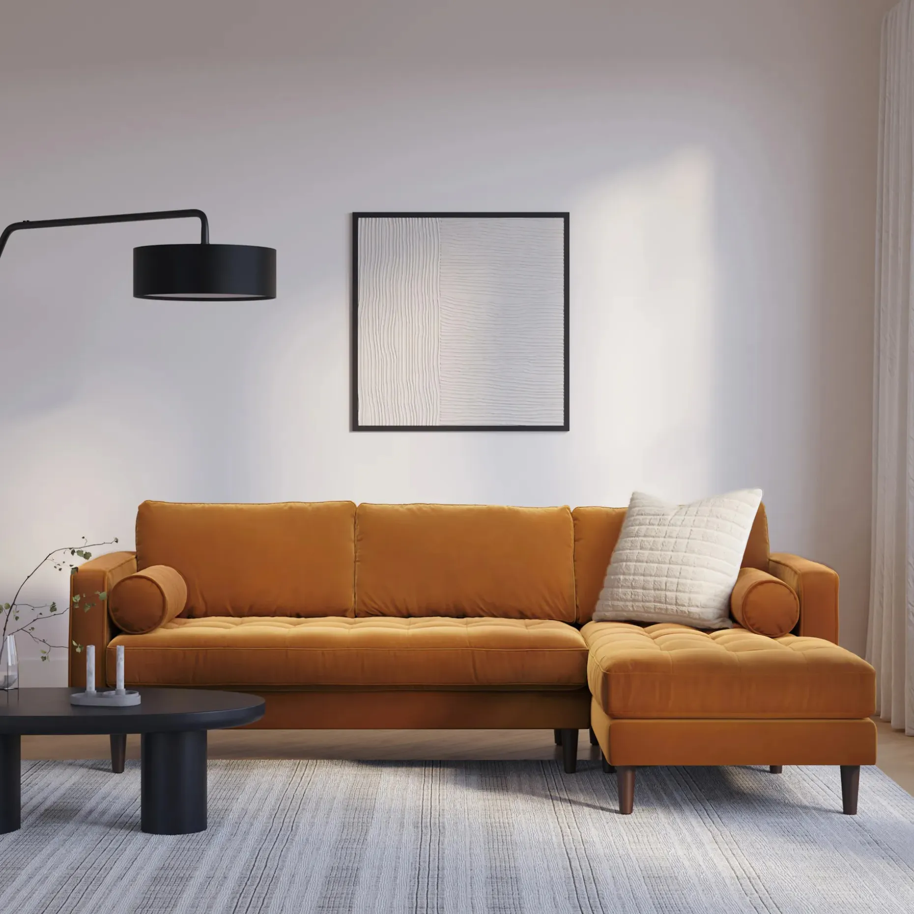Sven 100" Tufted Velvet Right Sectional - Plush Pacific Ginger
