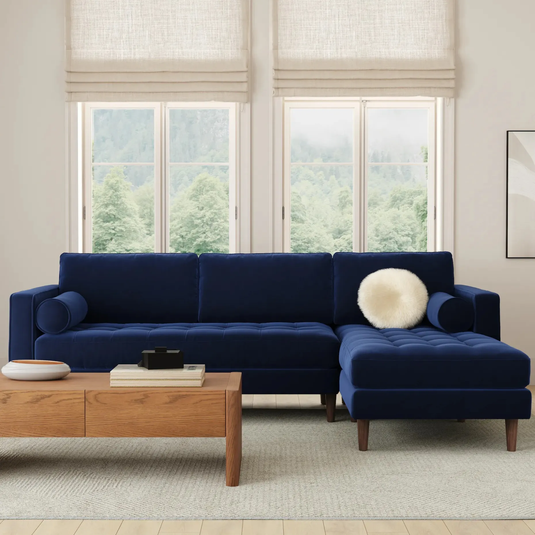 Sven 100" Tufted Velvet Right Sectional - Plush Cascadia Blue