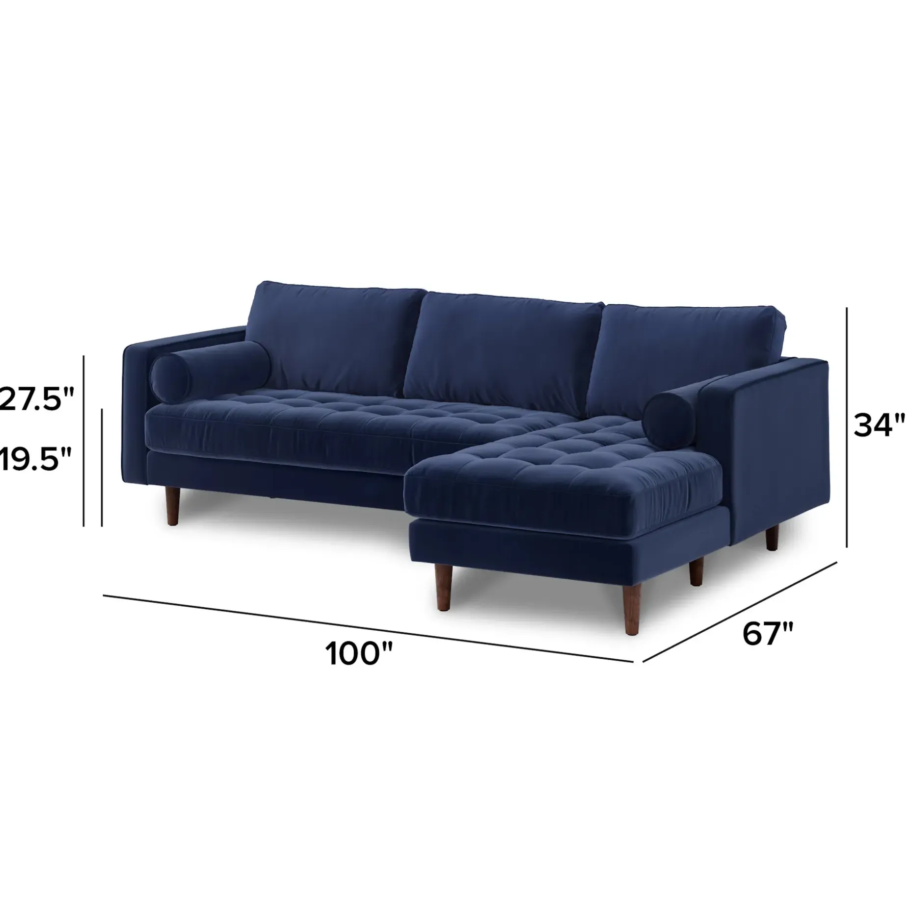 Sven 100" Tufted Velvet Right Sectional - Plush Cascadia Blue