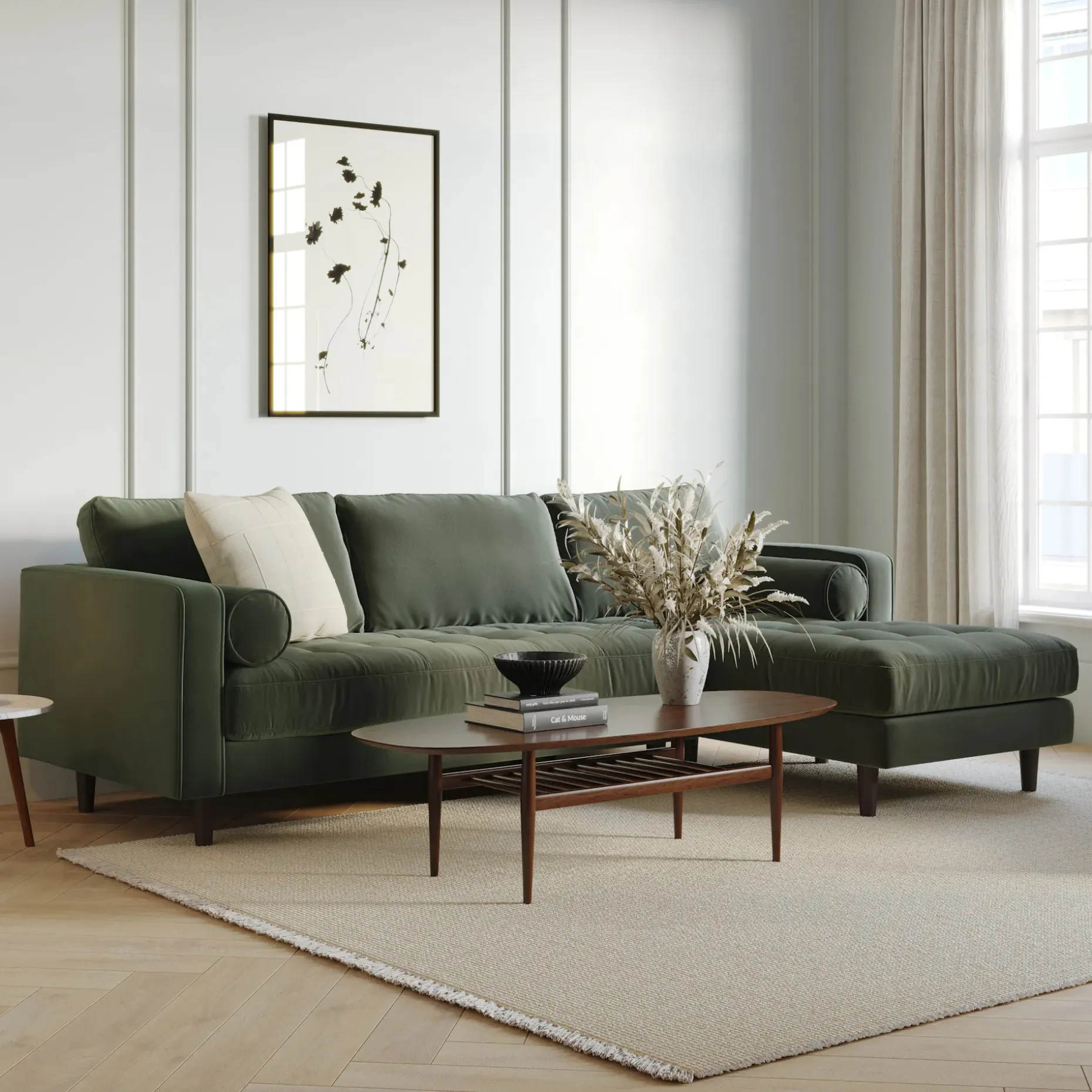 Sven 100" Tufted Velvet Right Sectional - Plush Pacific Green