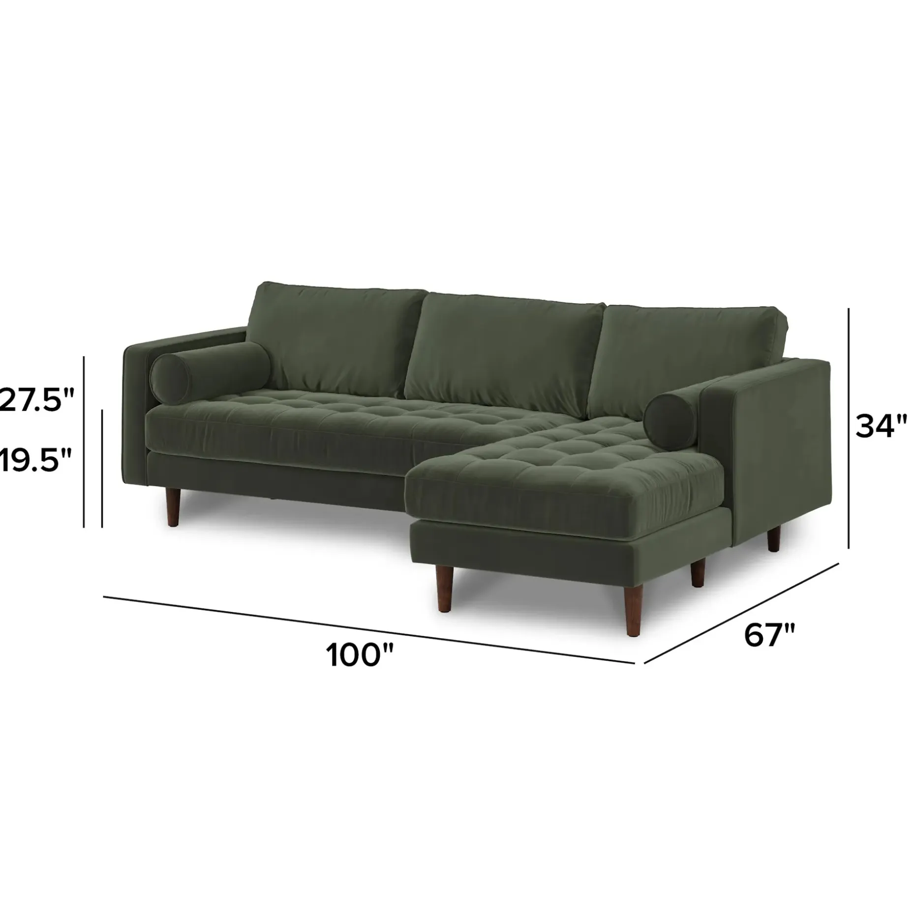 Sven 100" Tufted Velvet Right Sectional - Plush Pacific Green