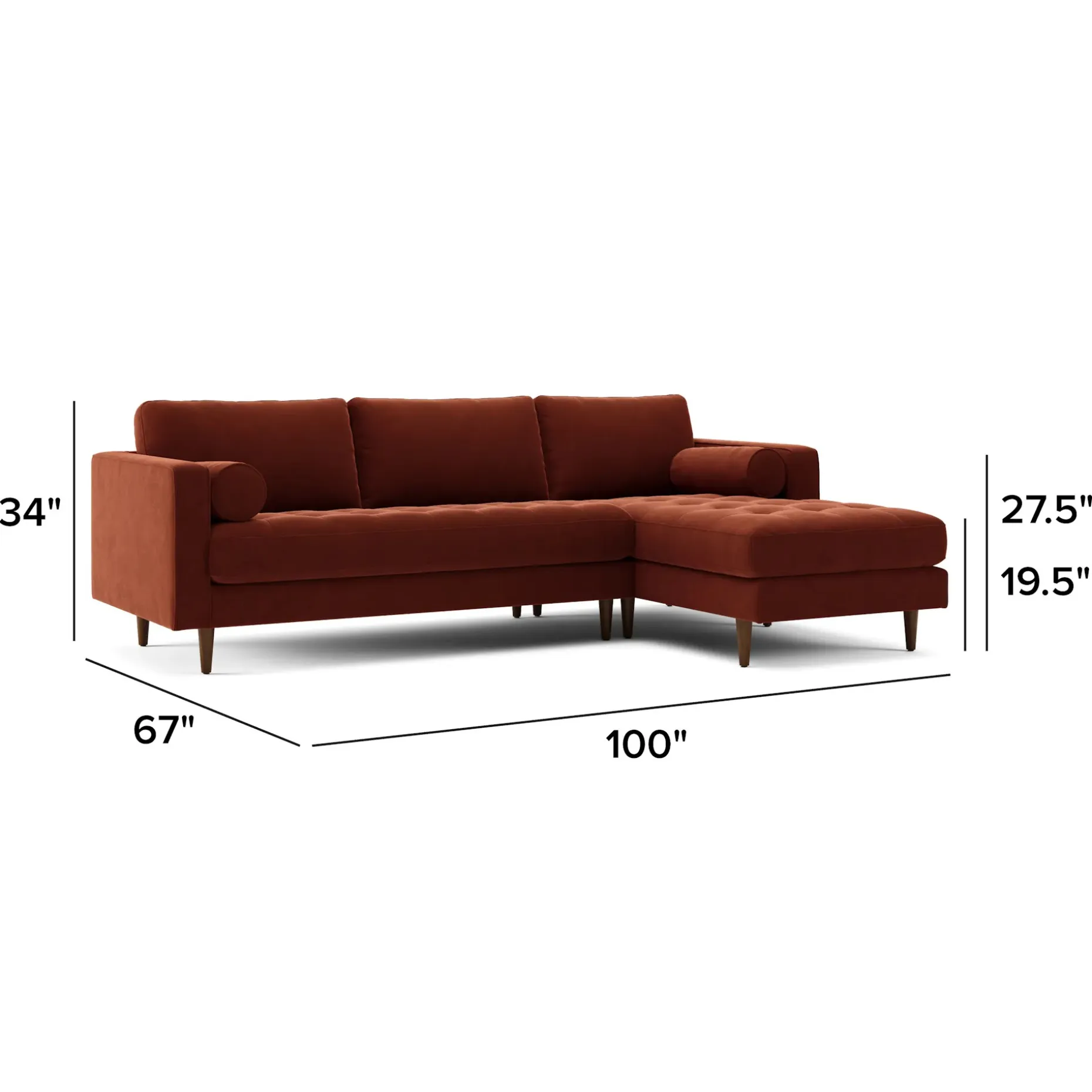 Sven 100" Tufted Velvet Right Sectional - Hale Rust