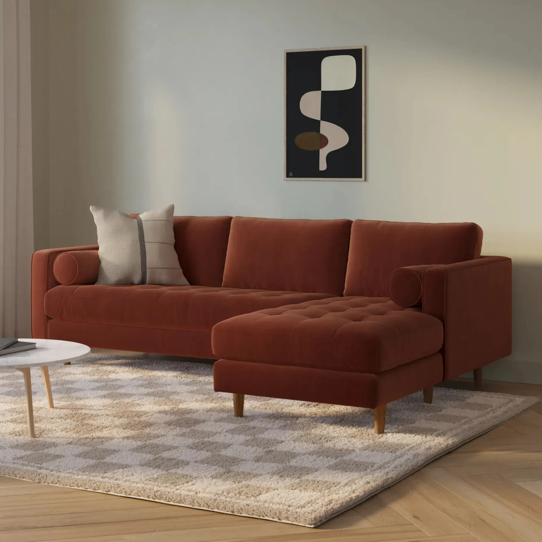 Sven 100" Tufted Velvet Right Sectional - Hale Rust