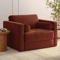 Sven 45.5" Tufted Velvet Sleeper Chair - Hale Rust