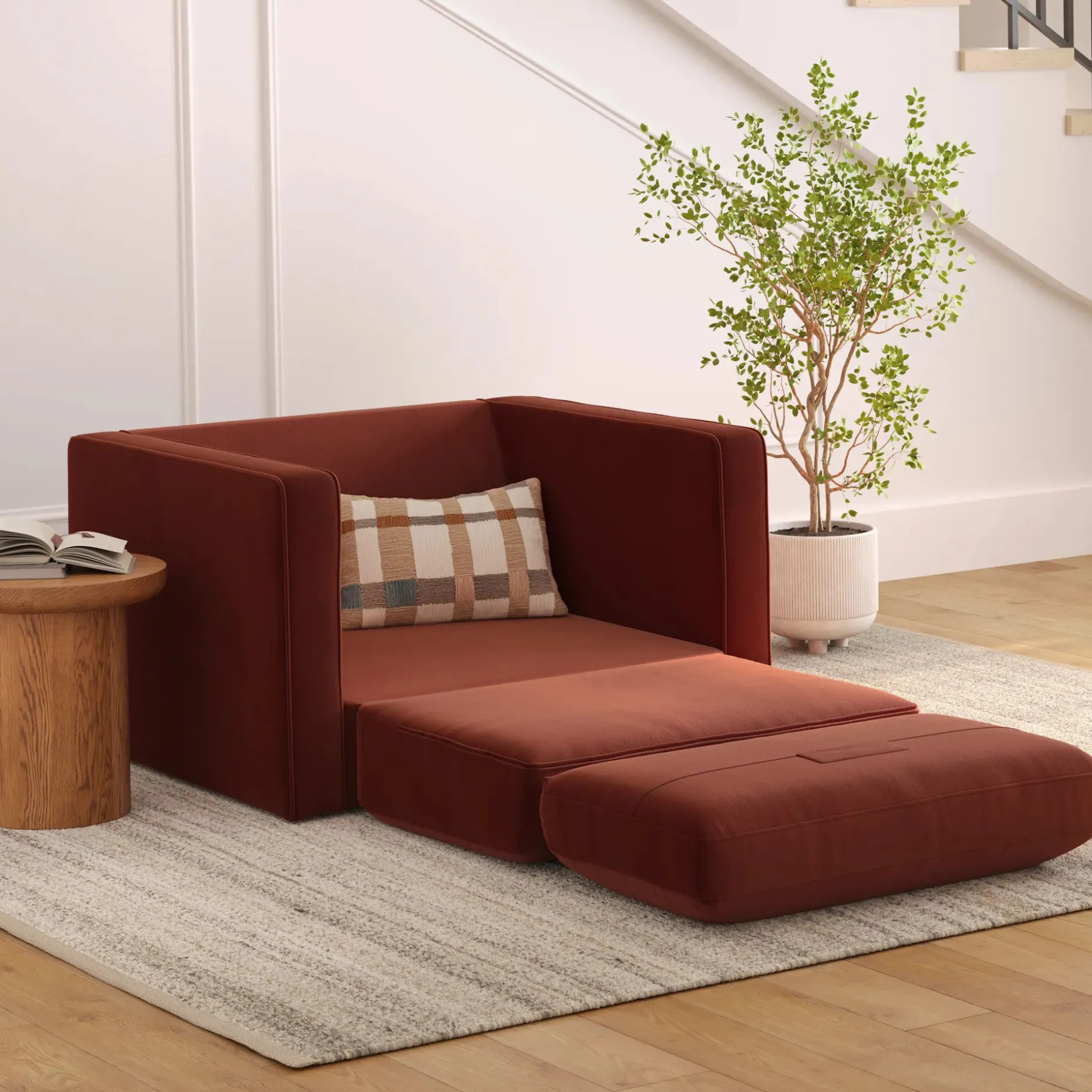 Sven 45.5" Tufted Velvet Sleeper Chair - Hale Rust