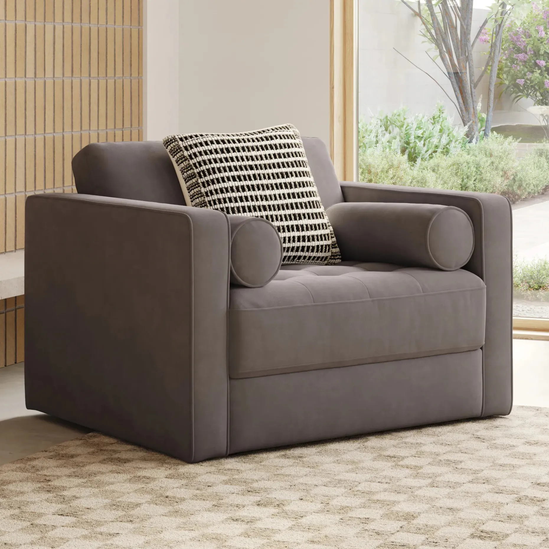 Sven 45.5" Tufted Velvet Sleeper Chair - Hale Warm Gray