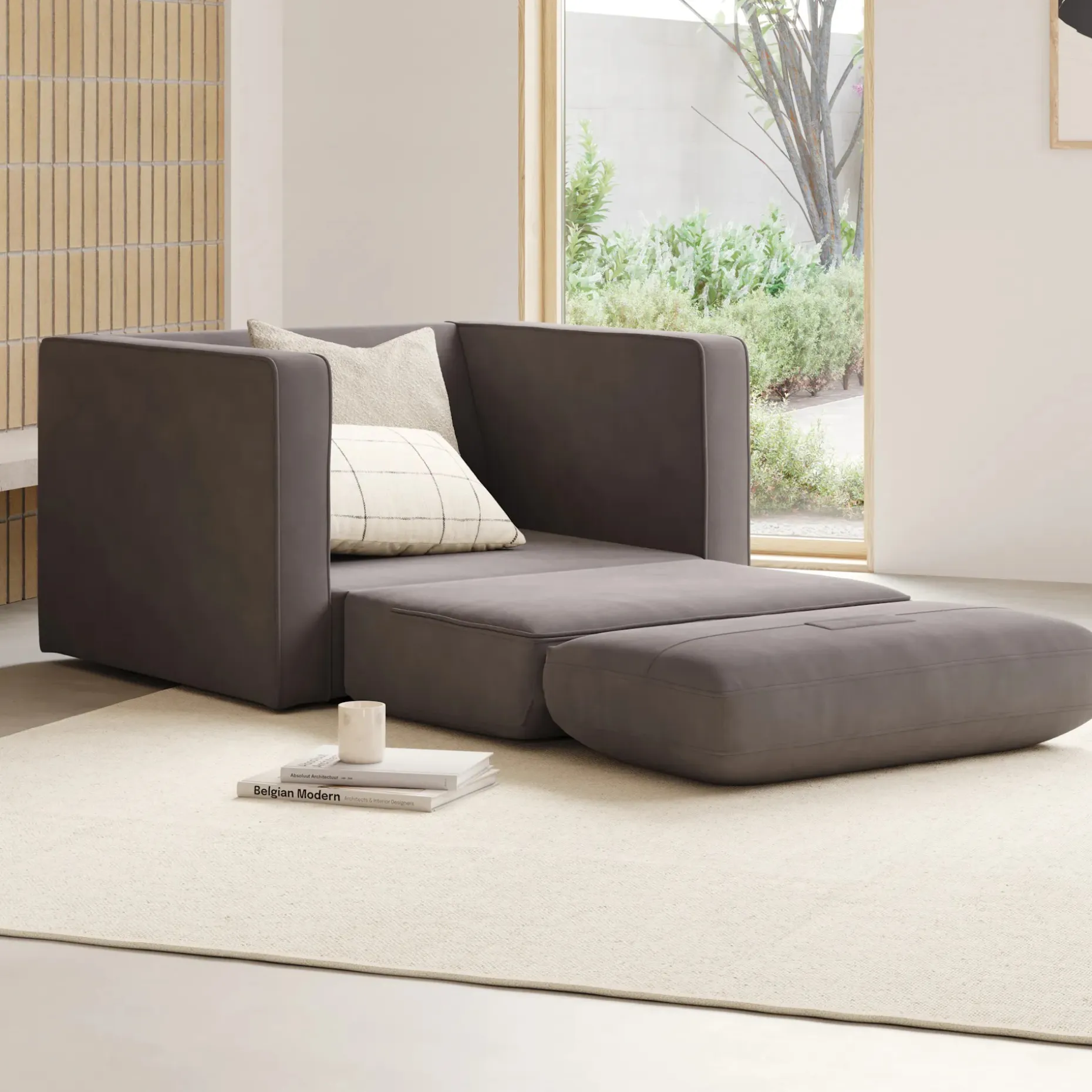 Sven 45.5" Tufted Velvet Sleeper Chair - Hale Warm Gray