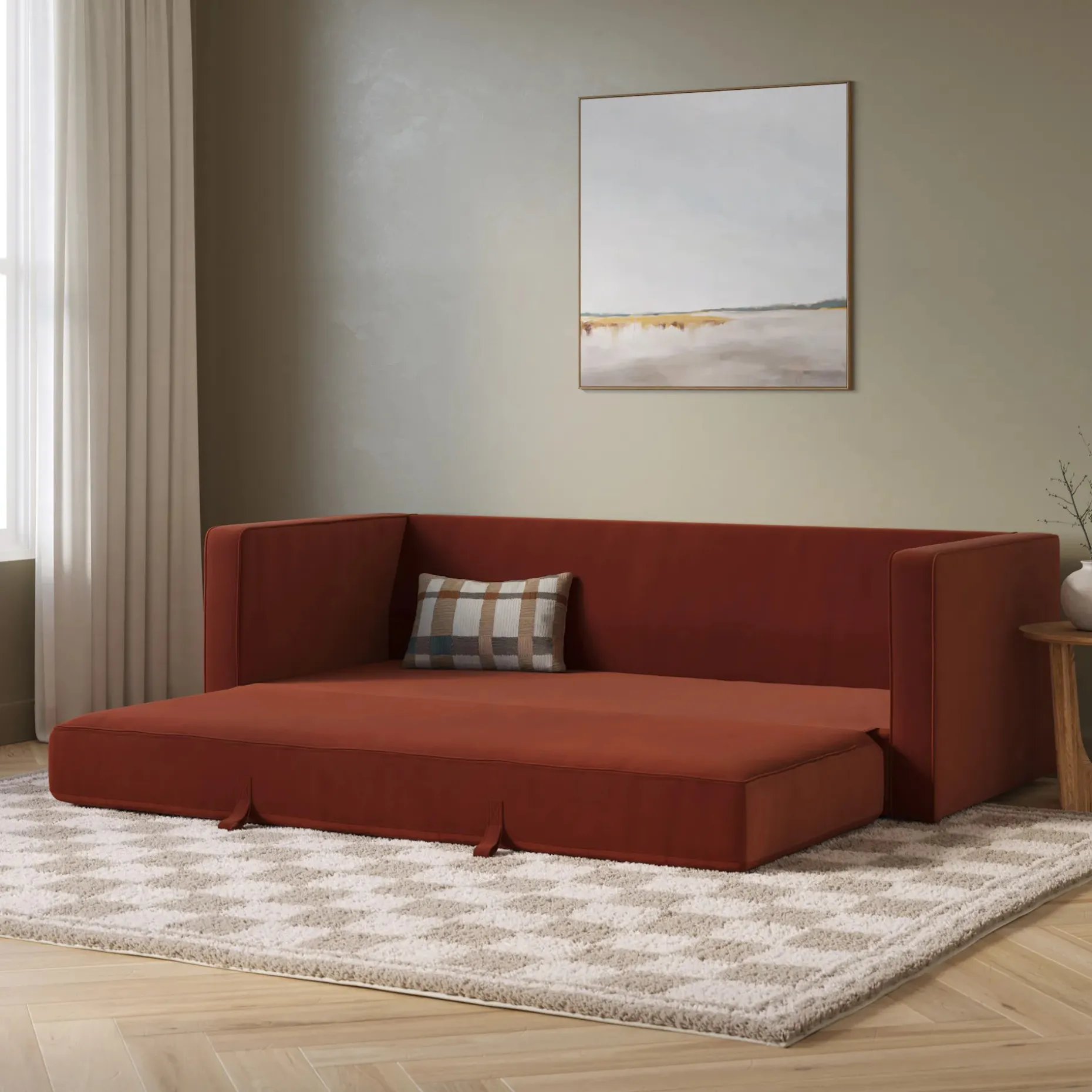 Sven 88" Tufted Velvet Sofa Bed - Hale Rust