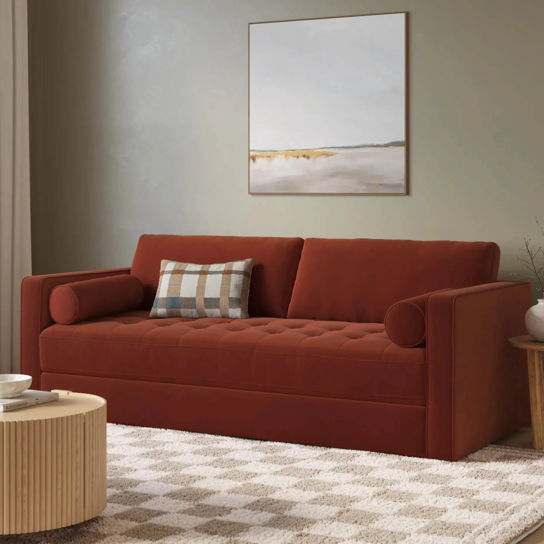 Sven 88" Tufted Velvet Sofa Bed - Hale Rust