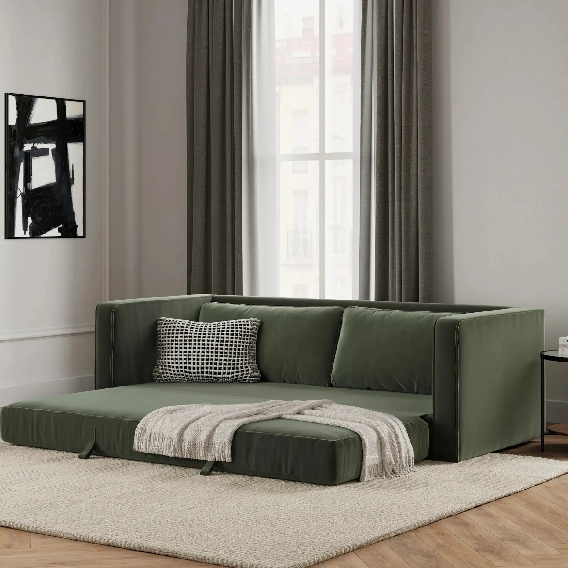 Sven 88" Tufted Velvet Sofa Bed - Plush Pacific Green