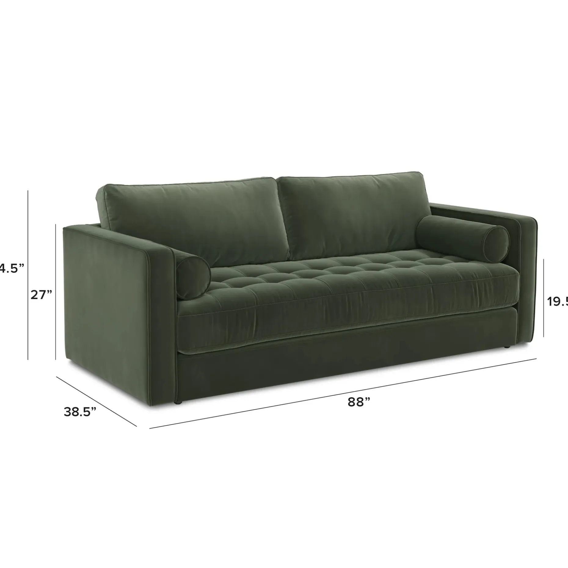 Sven 88" Tufted Velvet Sofa Bed - Plush Pacific Green