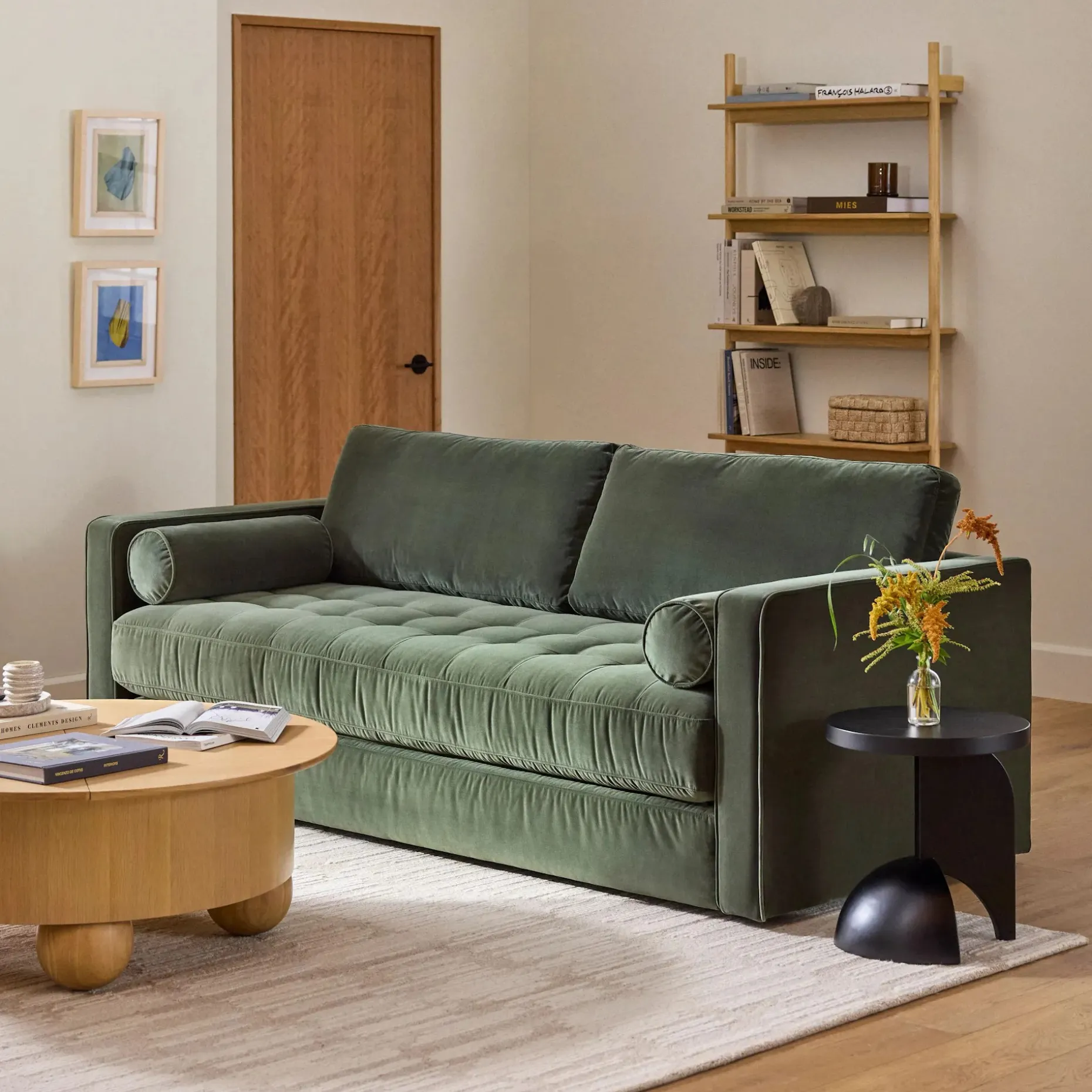 Sven 88" Tufted Velvet Sofa Bed - Plush Pacific Green
