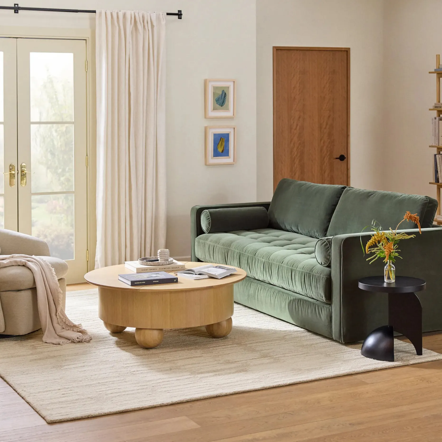 Sven 88" Tufted Velvet Sofa Bed - Plush Pacific Green