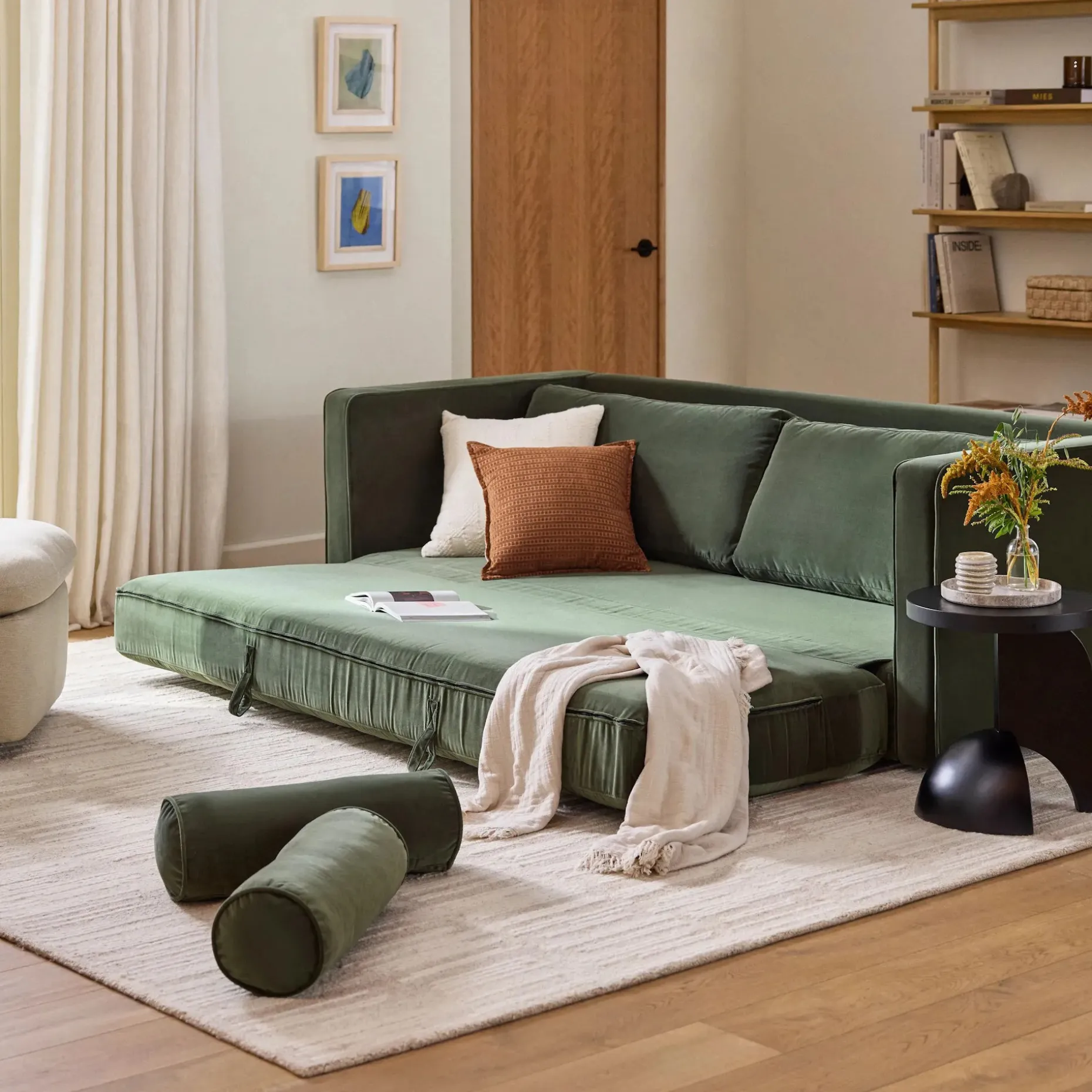 Sven 88" Tufted Velvet Sofa Bed - Plush Pacific Green