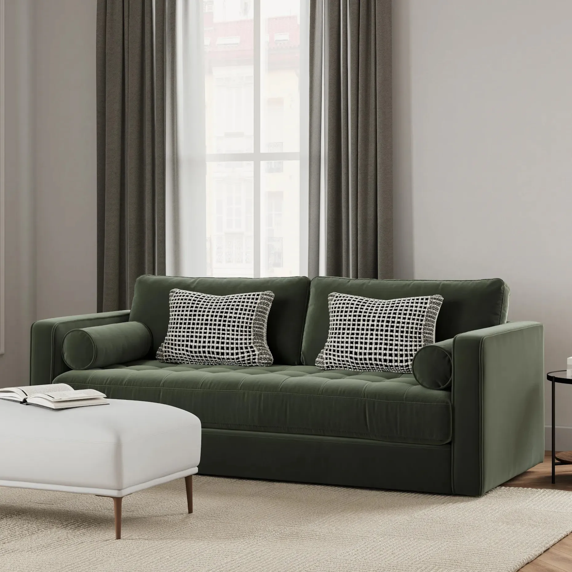 Sven 88" Tufted Velvet Sofa Bed - Plush Pacific Green