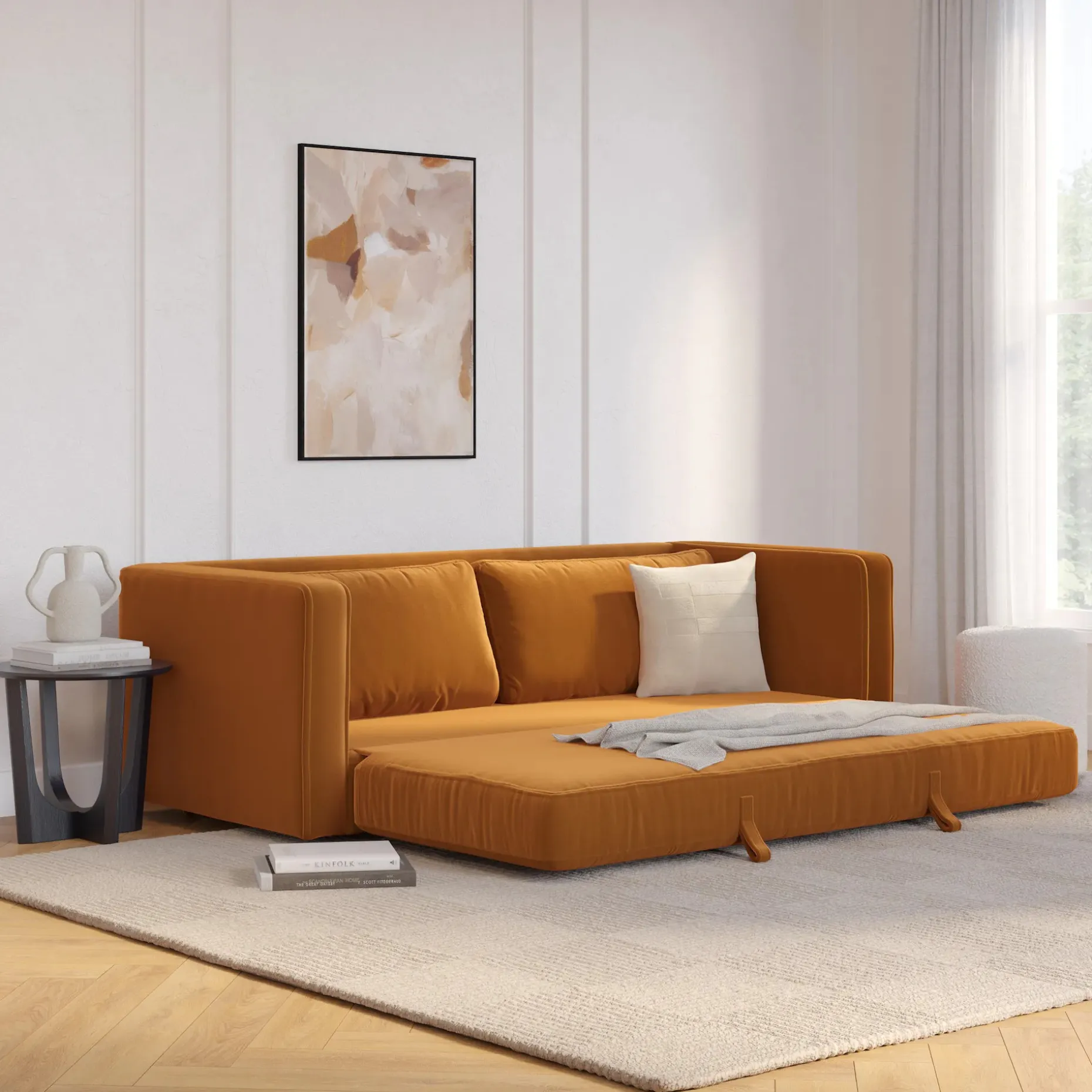 Sven 88" Tufted Velvet Sofa Bed - Plush Pacific Ginger