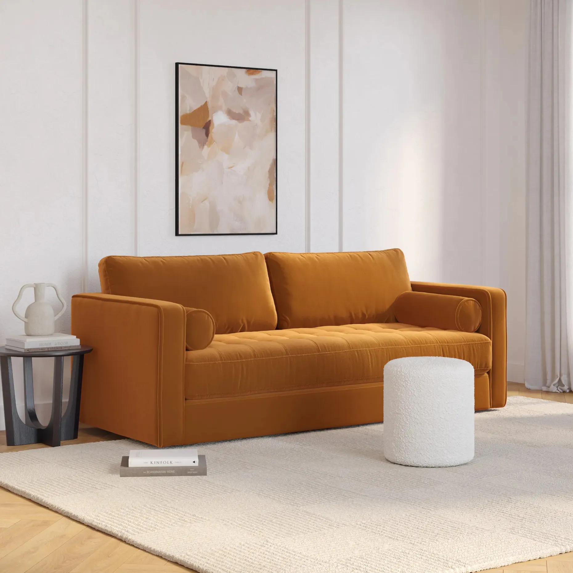 Sven 88" Tufted Velvet Sofa Bed - Plush Pacific Ginger