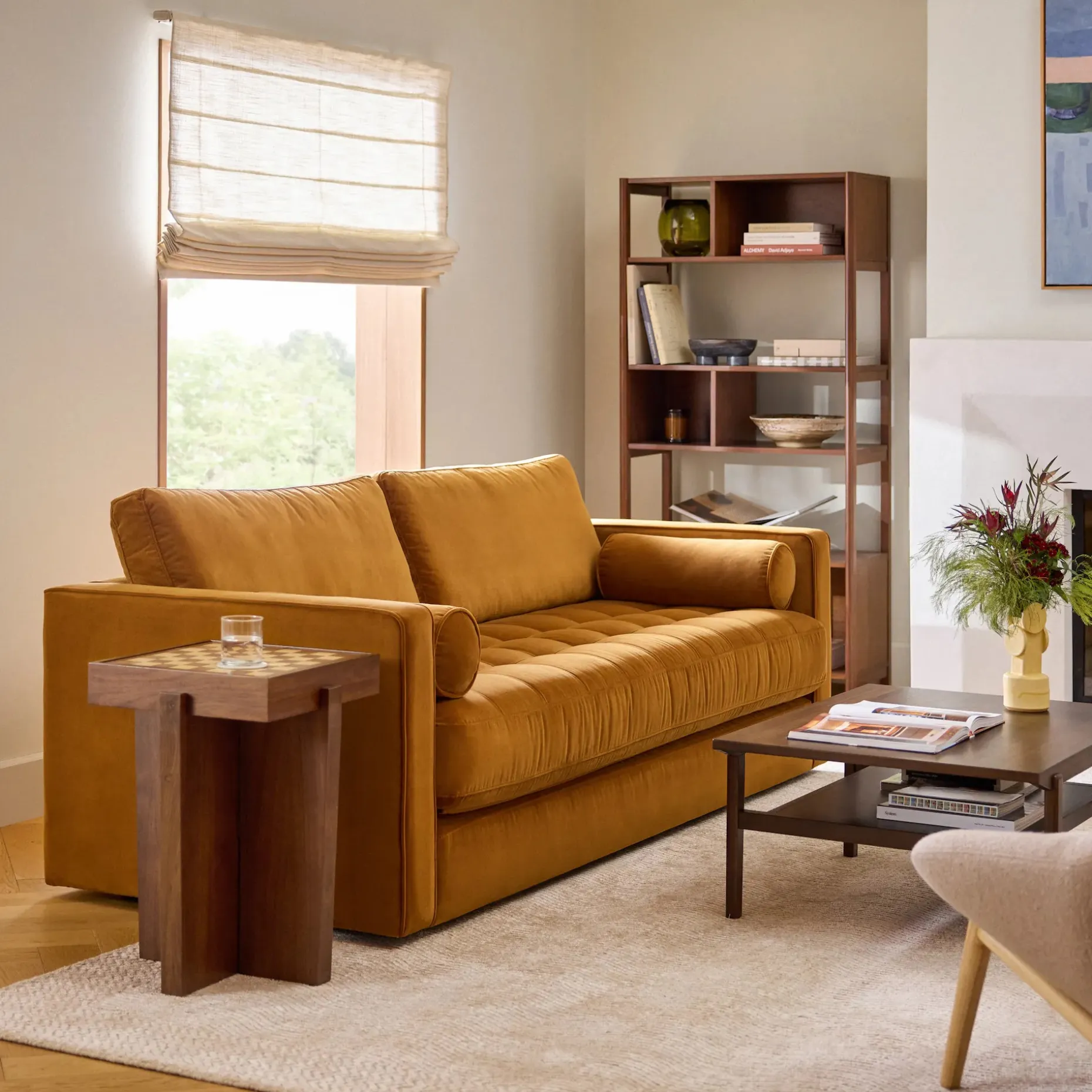 Sven 88" Tufted Velvet Sofa Bed - Plush Pacific Ginger