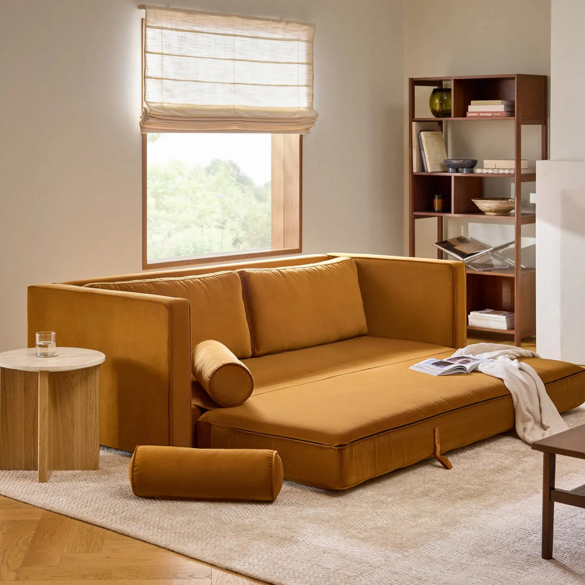 Sven 88" Tufted Velvet Sofa Bed - Plush Pacific Ginger