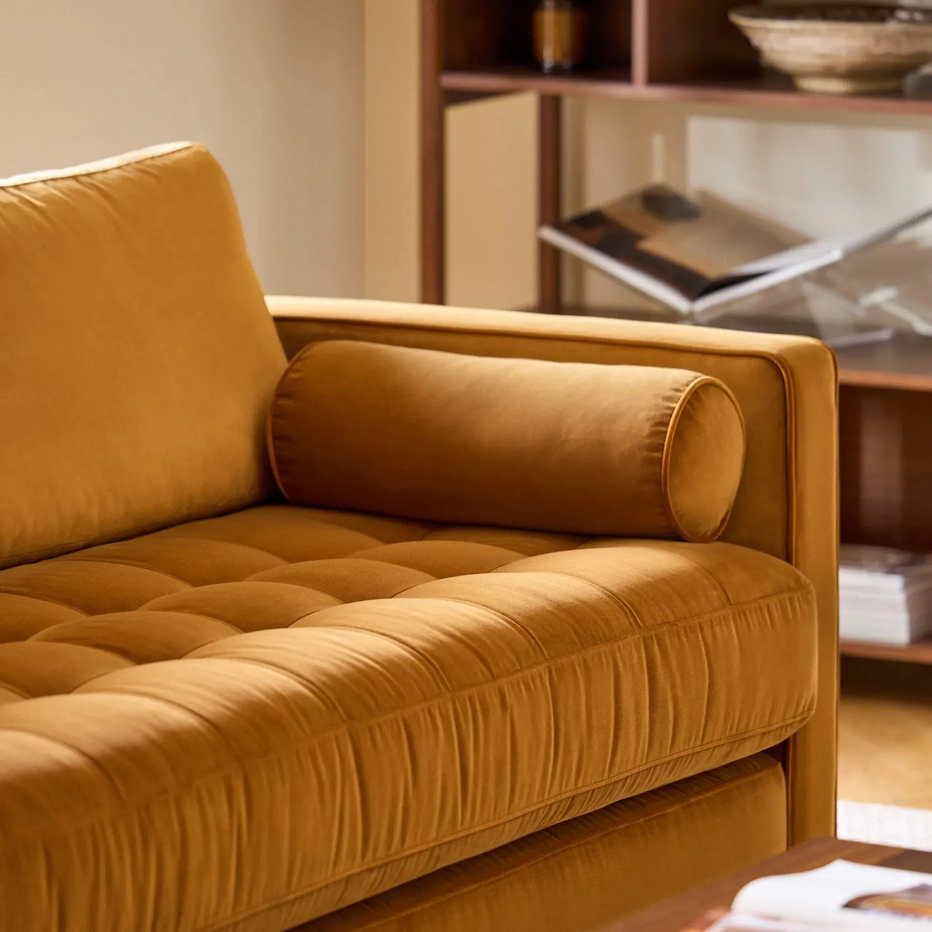 Sven 88" Tufted Velvet Sofa Bed - Plush Pacific Ginger