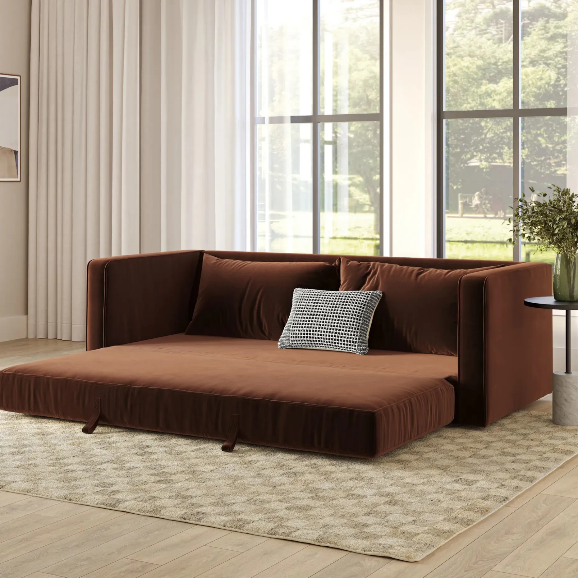 Sven 88" Tufted Velvet Sofa Bed - Plush Pacific Brown