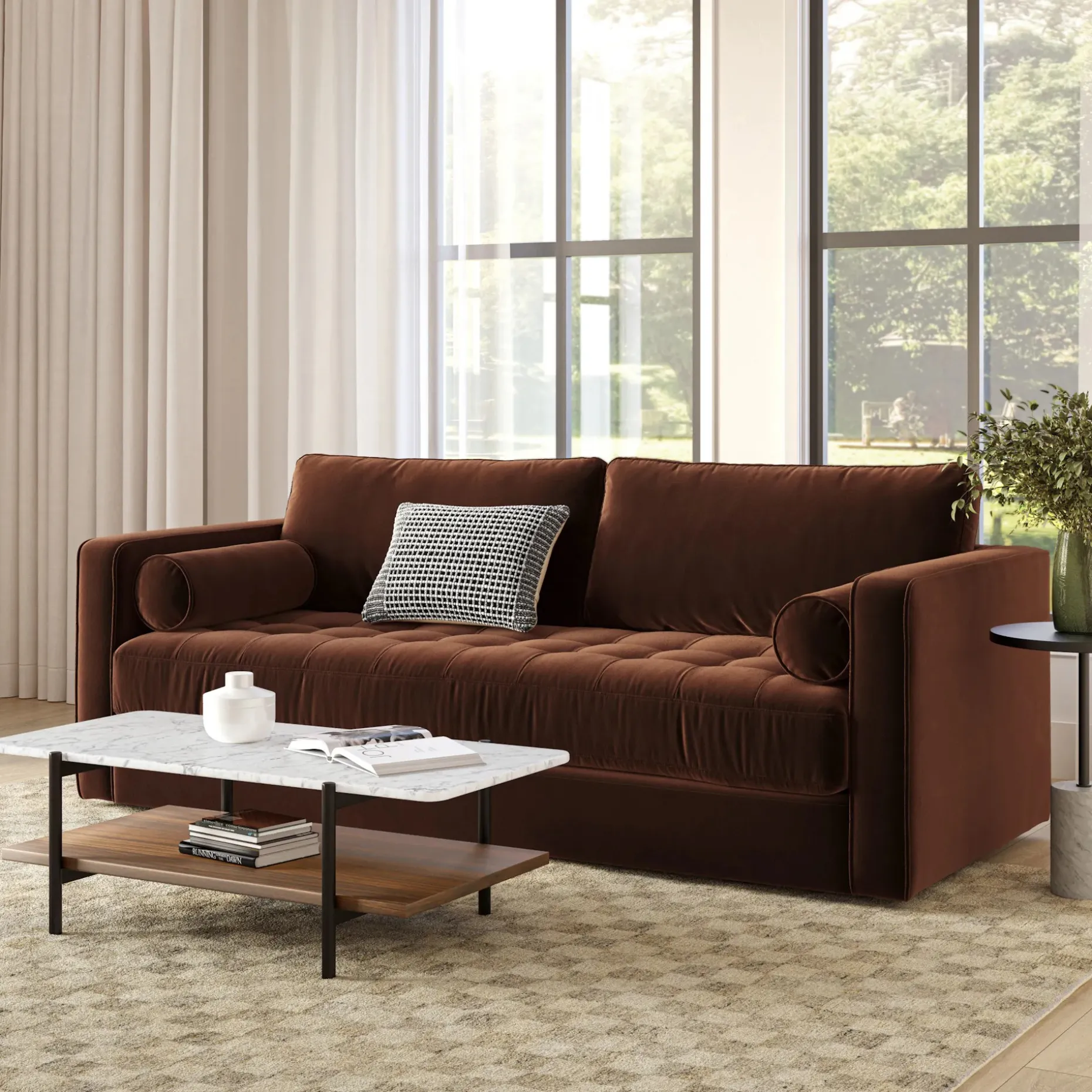 Sven 88" Tufted Velvet Sofa Bed - Plush Pacific Brown