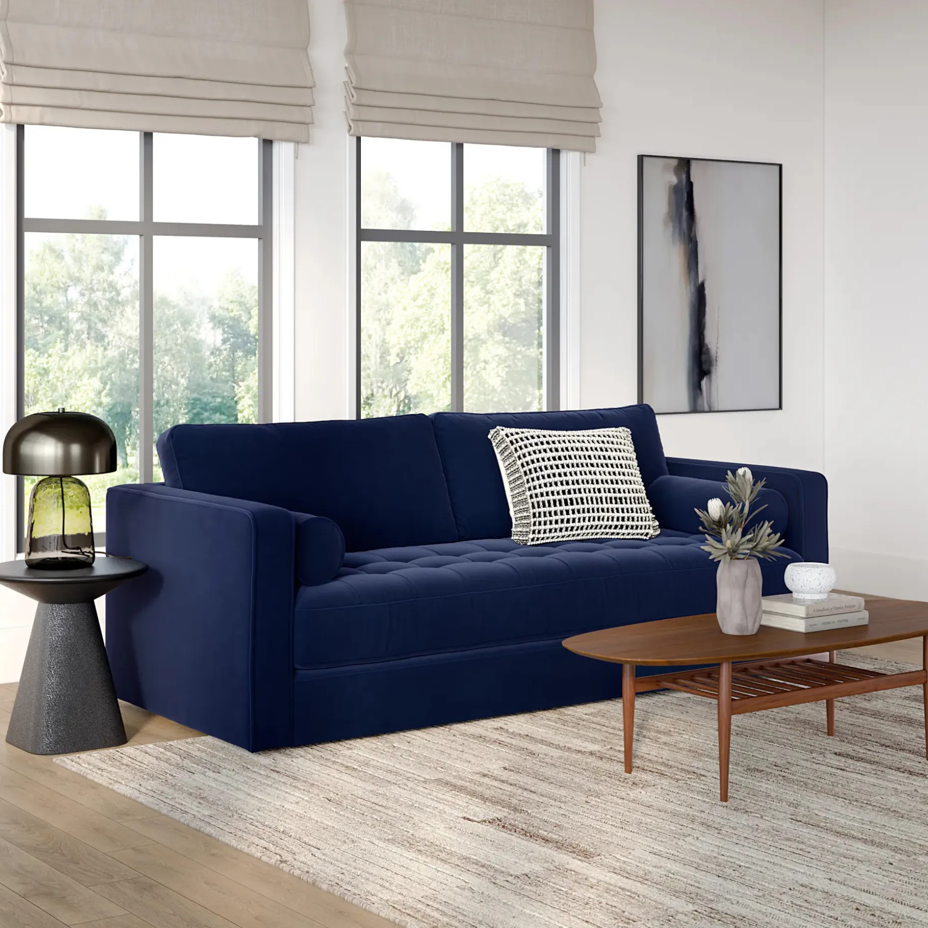 Sven 88" Tufted Velvet Sofa Bed - Plush Cascadia Blue