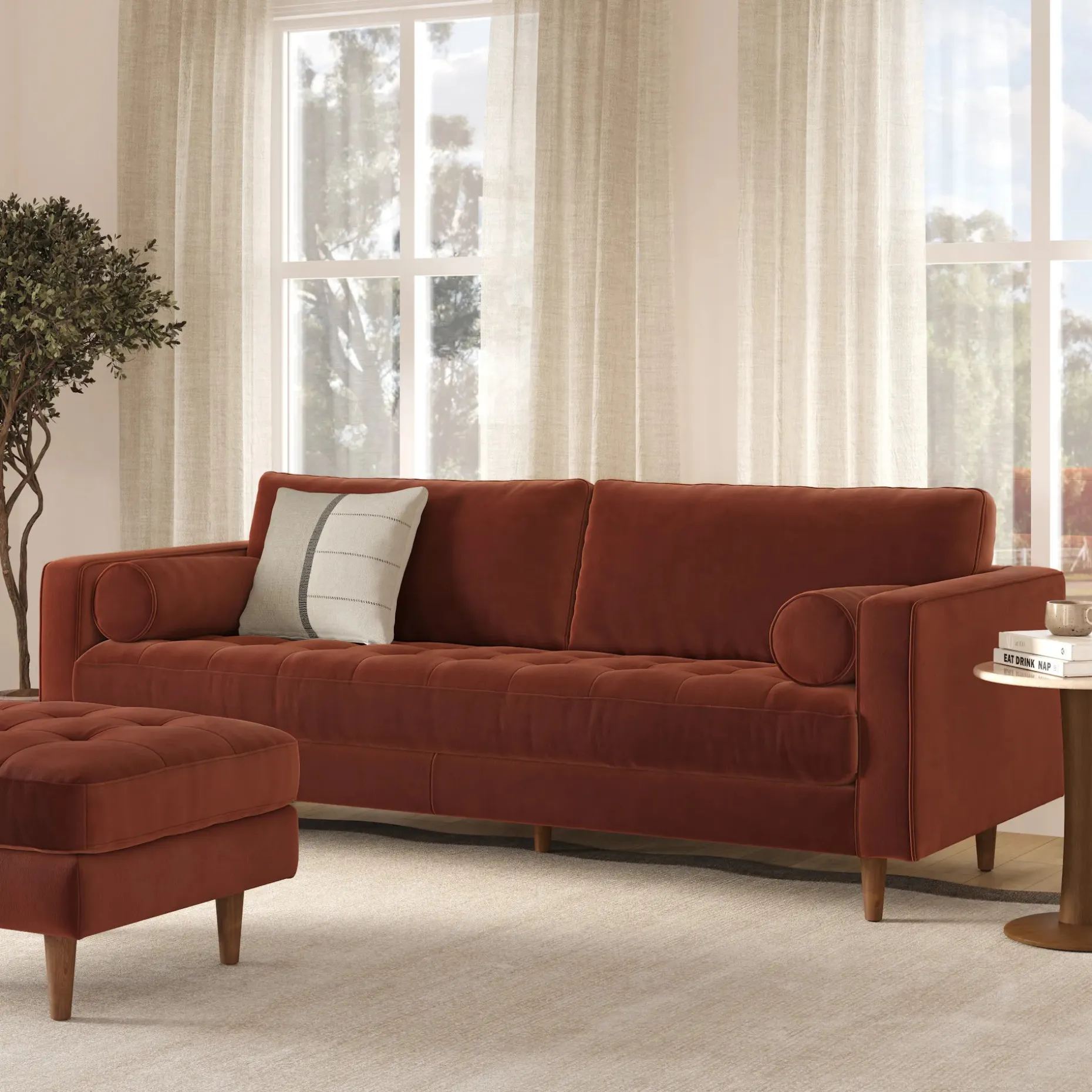 Sven 88" Tufted Velvet Sofa - Hale Rust