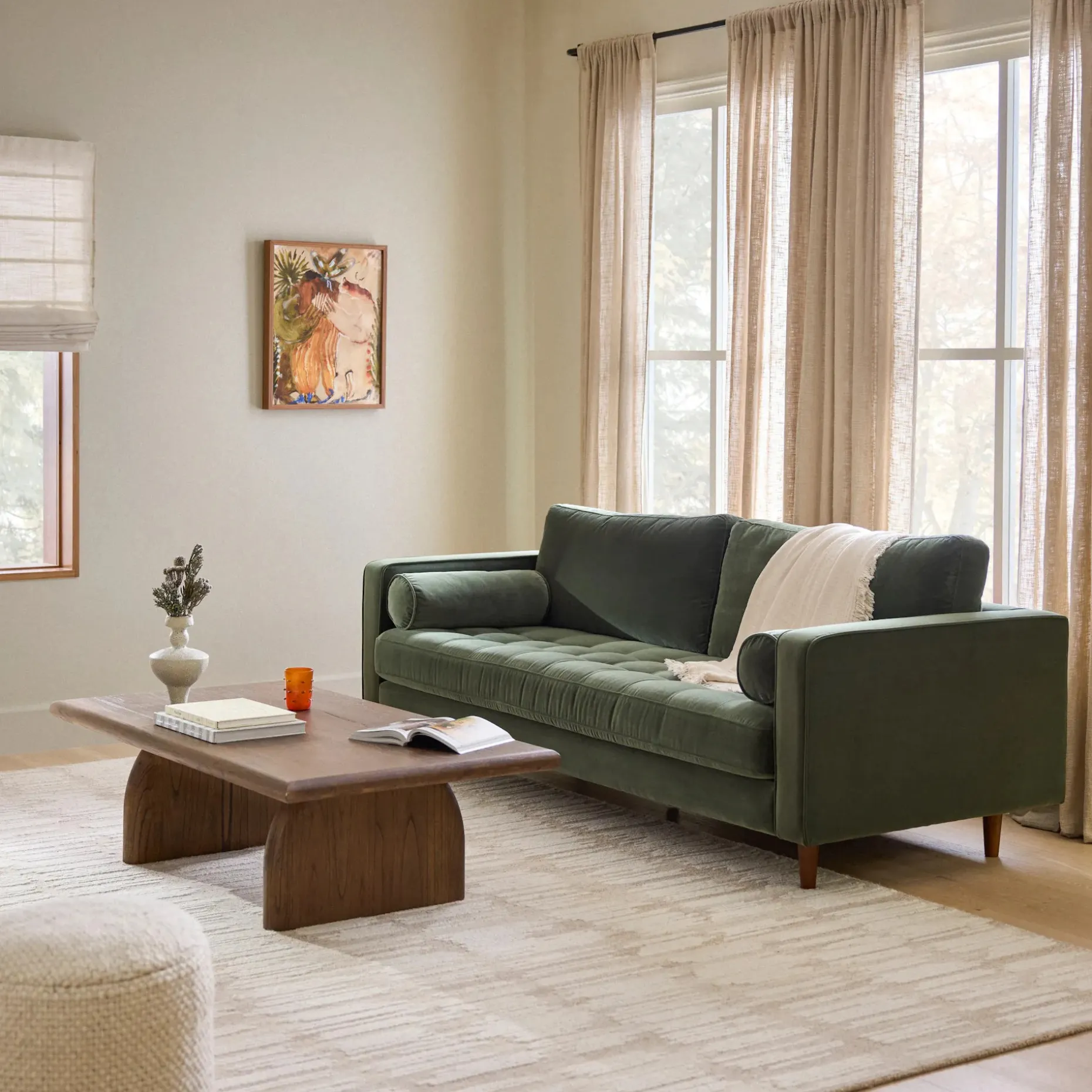Sven 88" Tufted Velvet Sofa - Plush Pacific Green