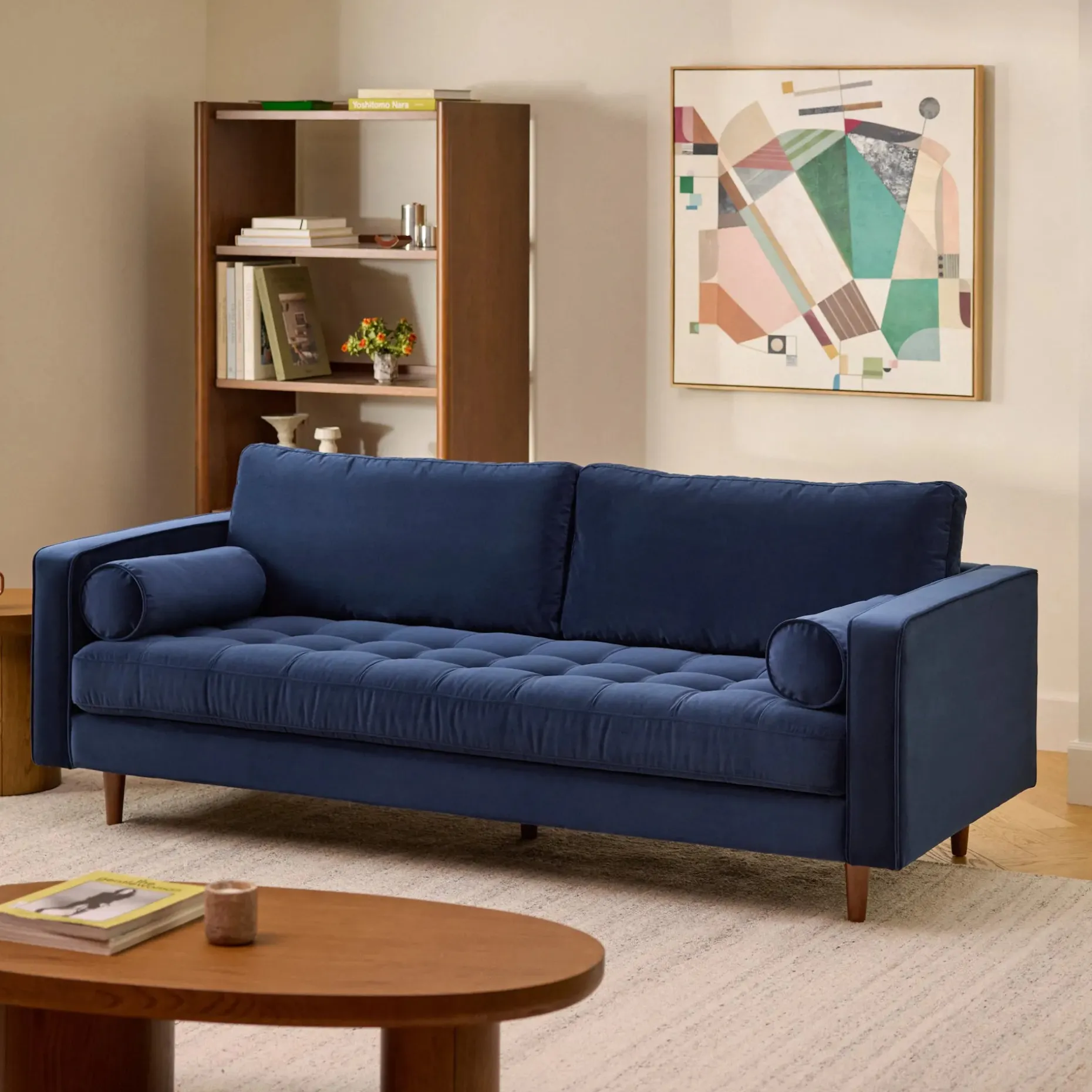 Sven 88" Tufted Velvet Sofa - Plush Cascadia Blue