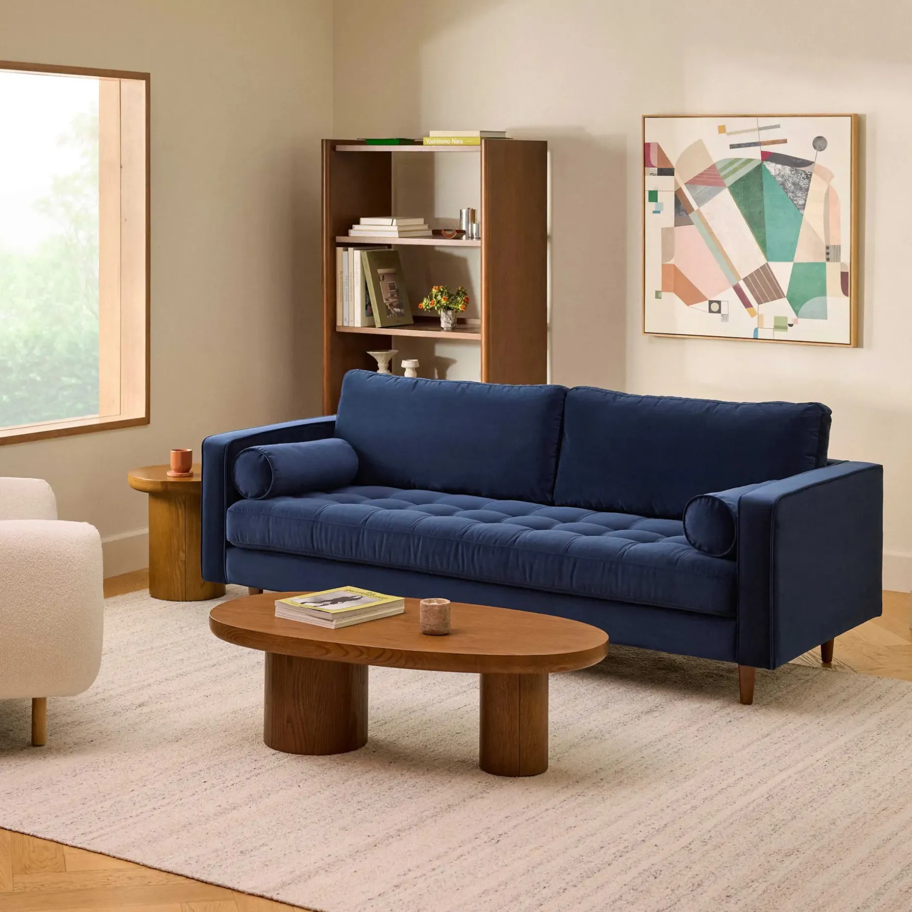 Sven 88" Tufted Velvet Sofa - Plush Cascadia Blue