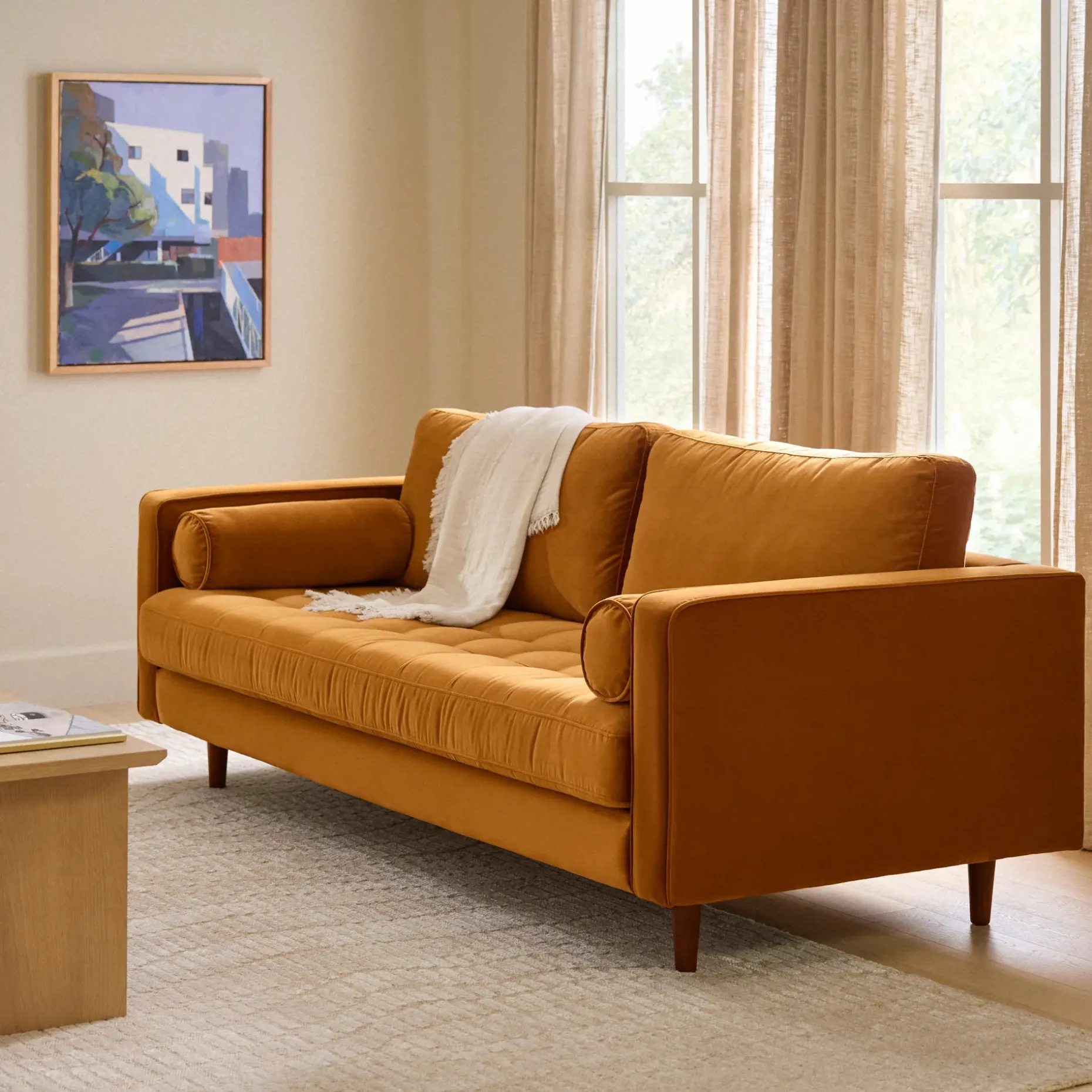 Sven 88" Tufted Velvet Sofa - Plush Pacific Ginger