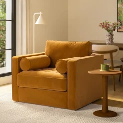 Sven 42.5" Tufted Velvet Swivel Chair - Plush Pacific Ginger