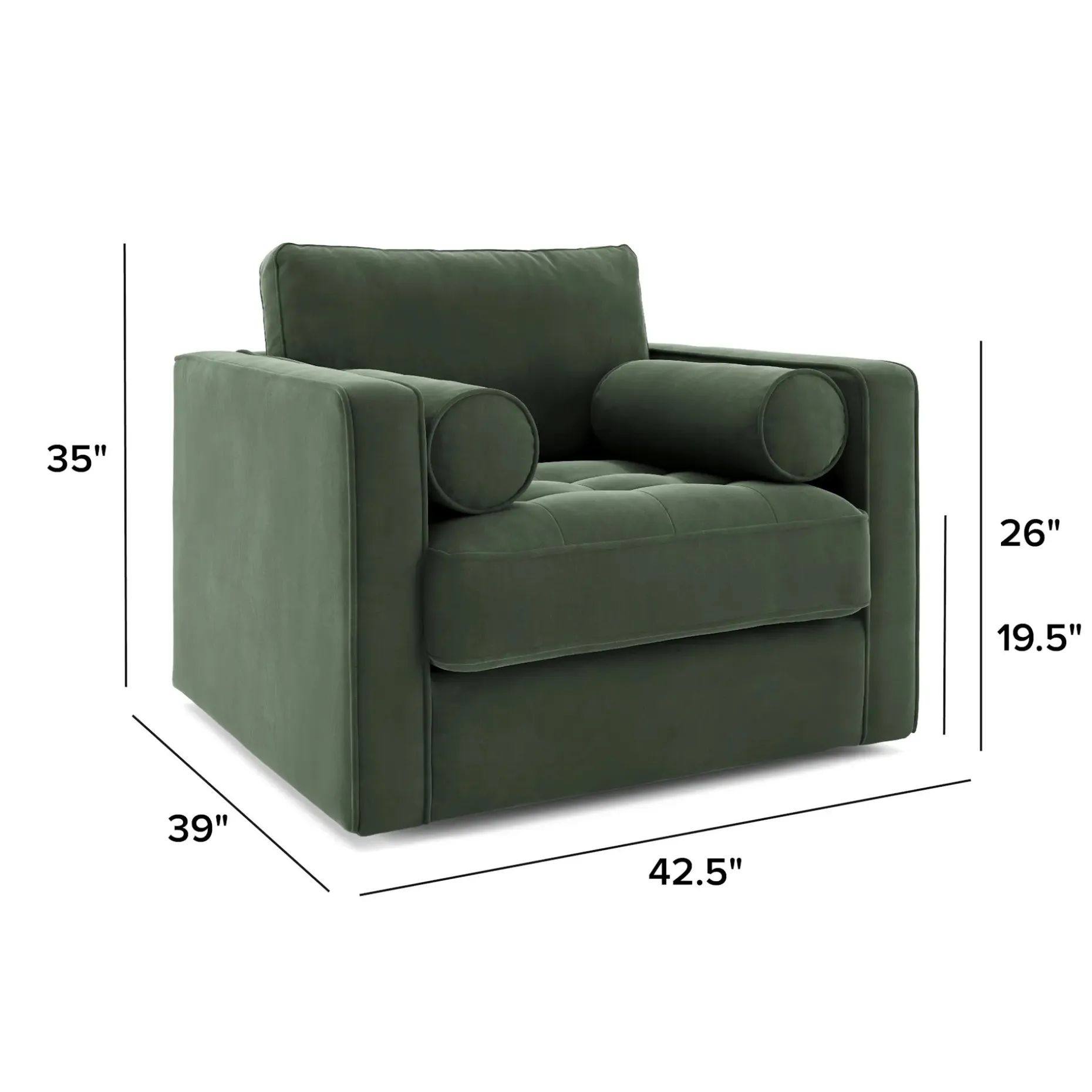 Sven 42.5" Tufted Velvet Swivel Chair - Plush Pacific Green