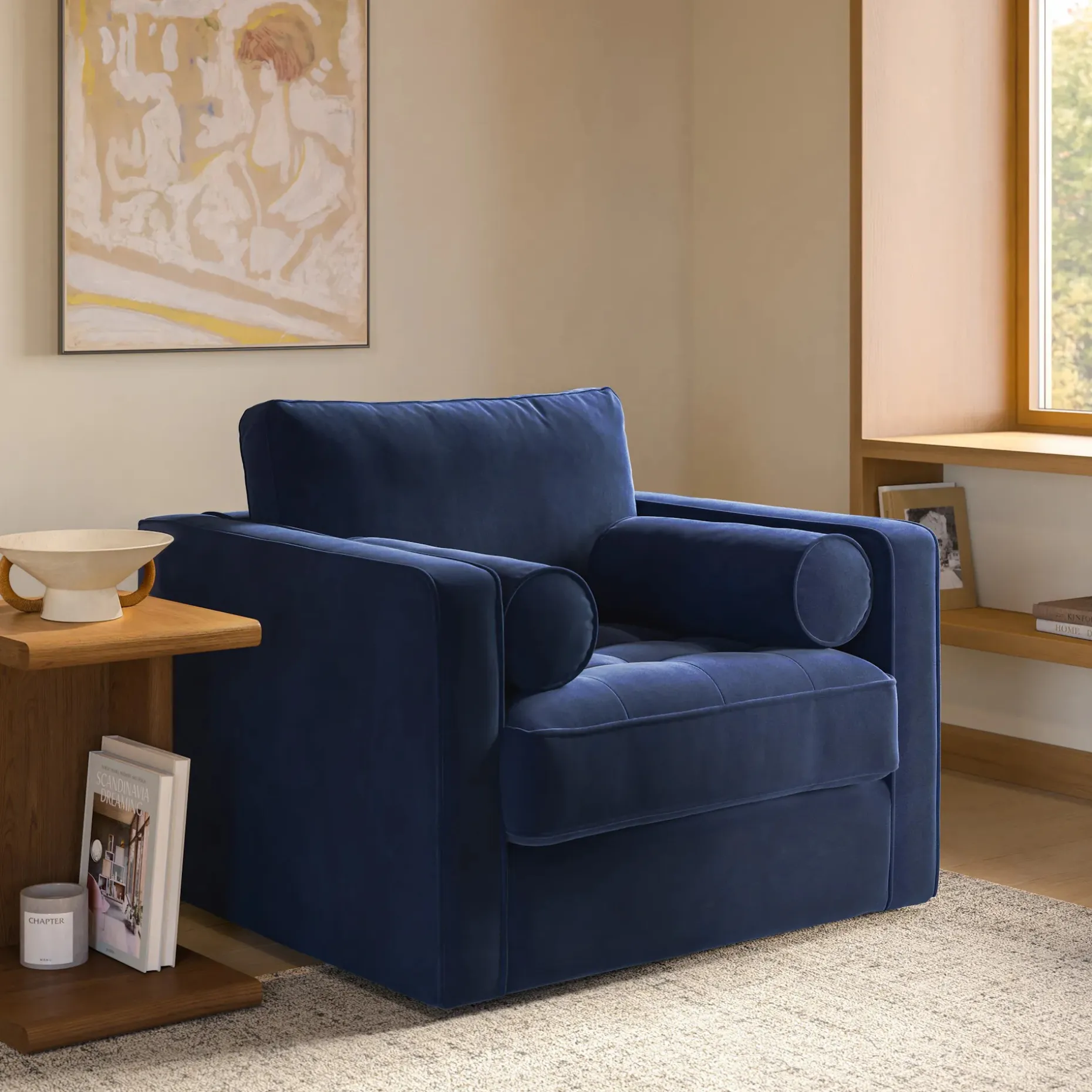 Sven 42.5" Tufted Velvet Swivel Chair - Plush Cascadia Blue