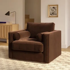 Sven 42.5" Tufted Velvet Swivel Chair - Plush Pacific Brown