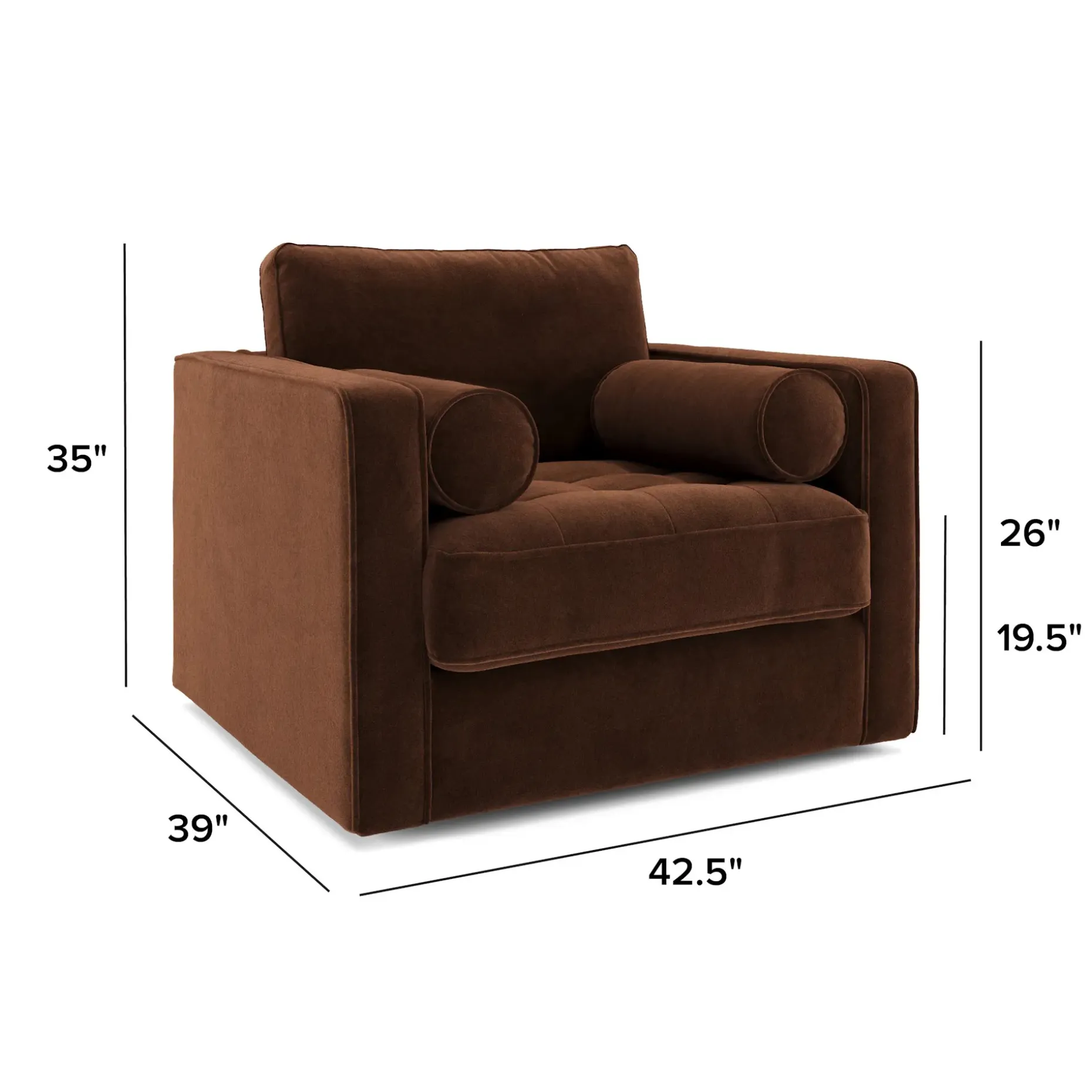 Sven 42.5" Tufted Velvet Swivel Chair - Plush Pacific Brown