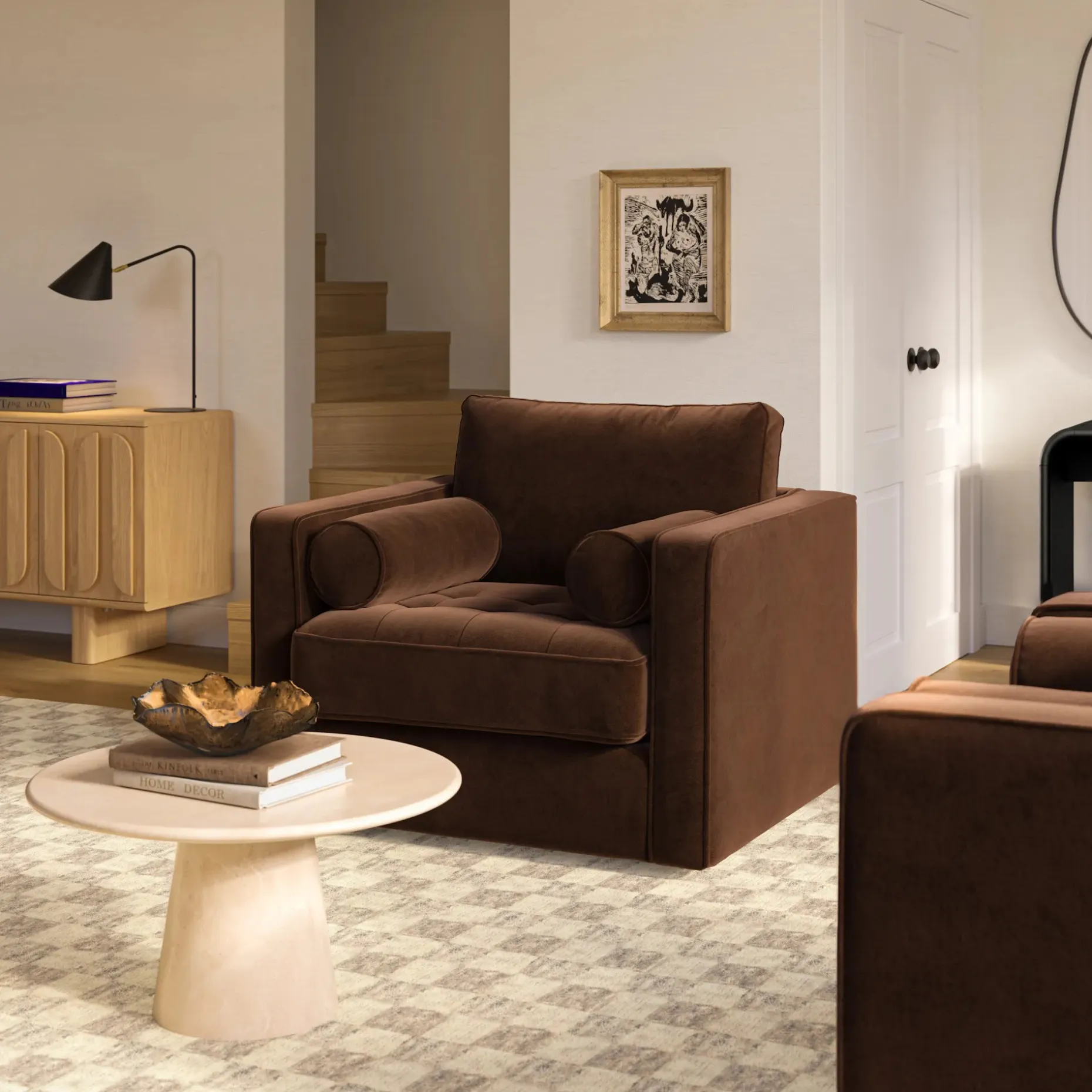 Sven 42.5" Tufted Velvet Swivel Chair - Plush Pacific Brown