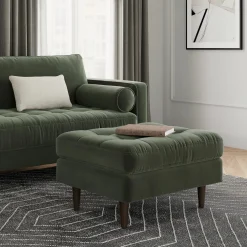Sven 30" Velvet Ottoman - Plush Pacific Green