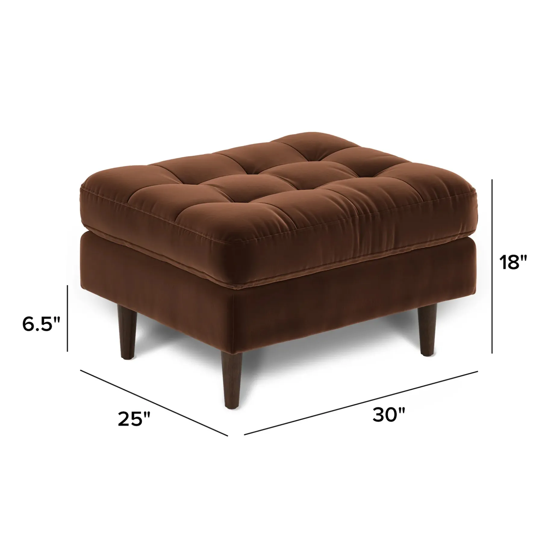 Sven 30" Velvet Ottoman - Plush Pacific Brown
