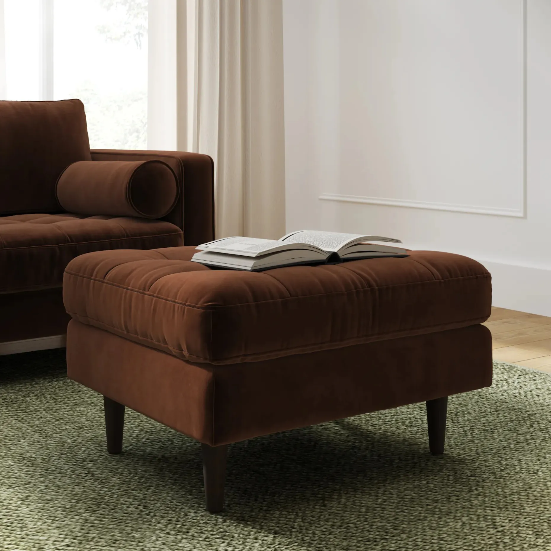 Sven 30" Velvet Ottoman - Plush Pacific Brown