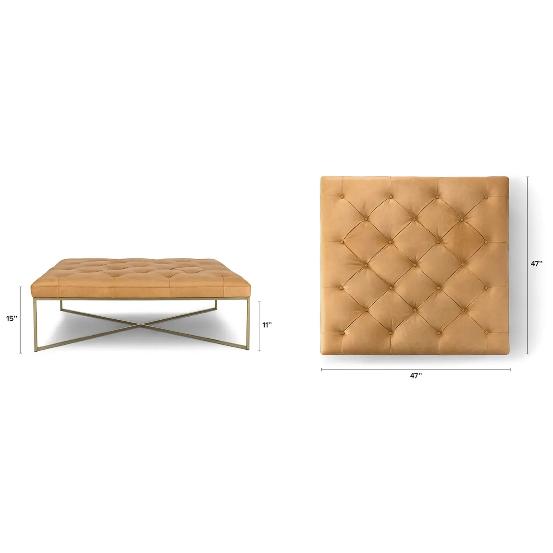 Tablet 47" Leather Square Ottoman - Charme Tan