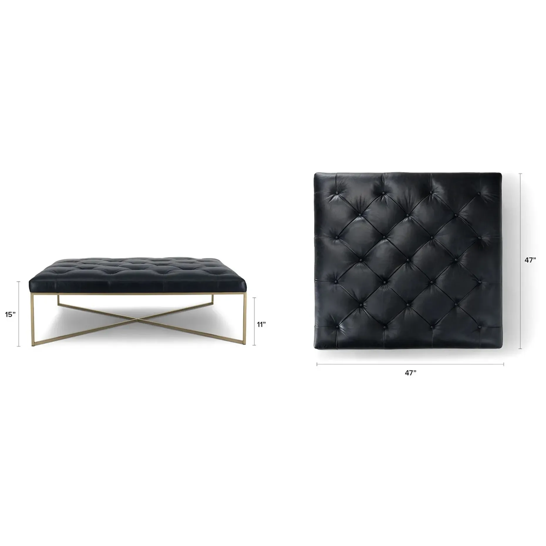 Tablet 47" Leather Square Ottoman - Charme Black